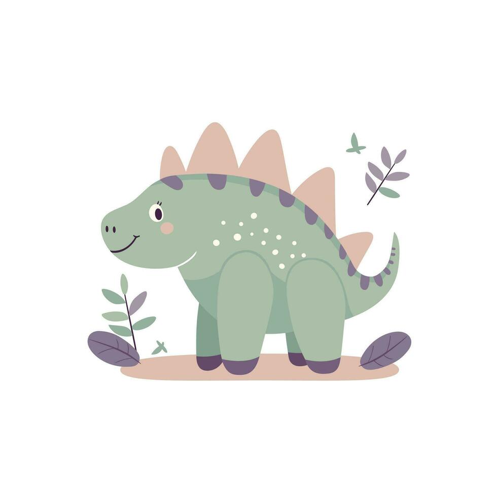Illustration von ein süß Karikatur Dinosaurier. Zeichen zum Kinder- Zimmer und Postkarten Vektor. vektor