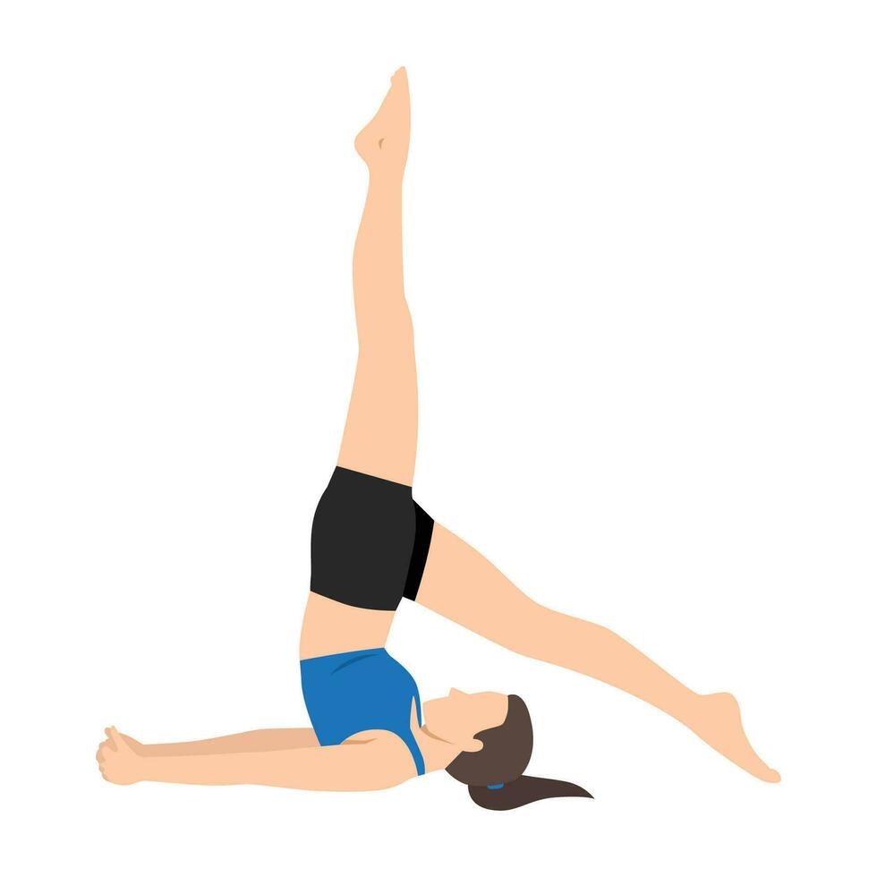 kvinna håller på med yoga i axel stå utgör träning. vektor