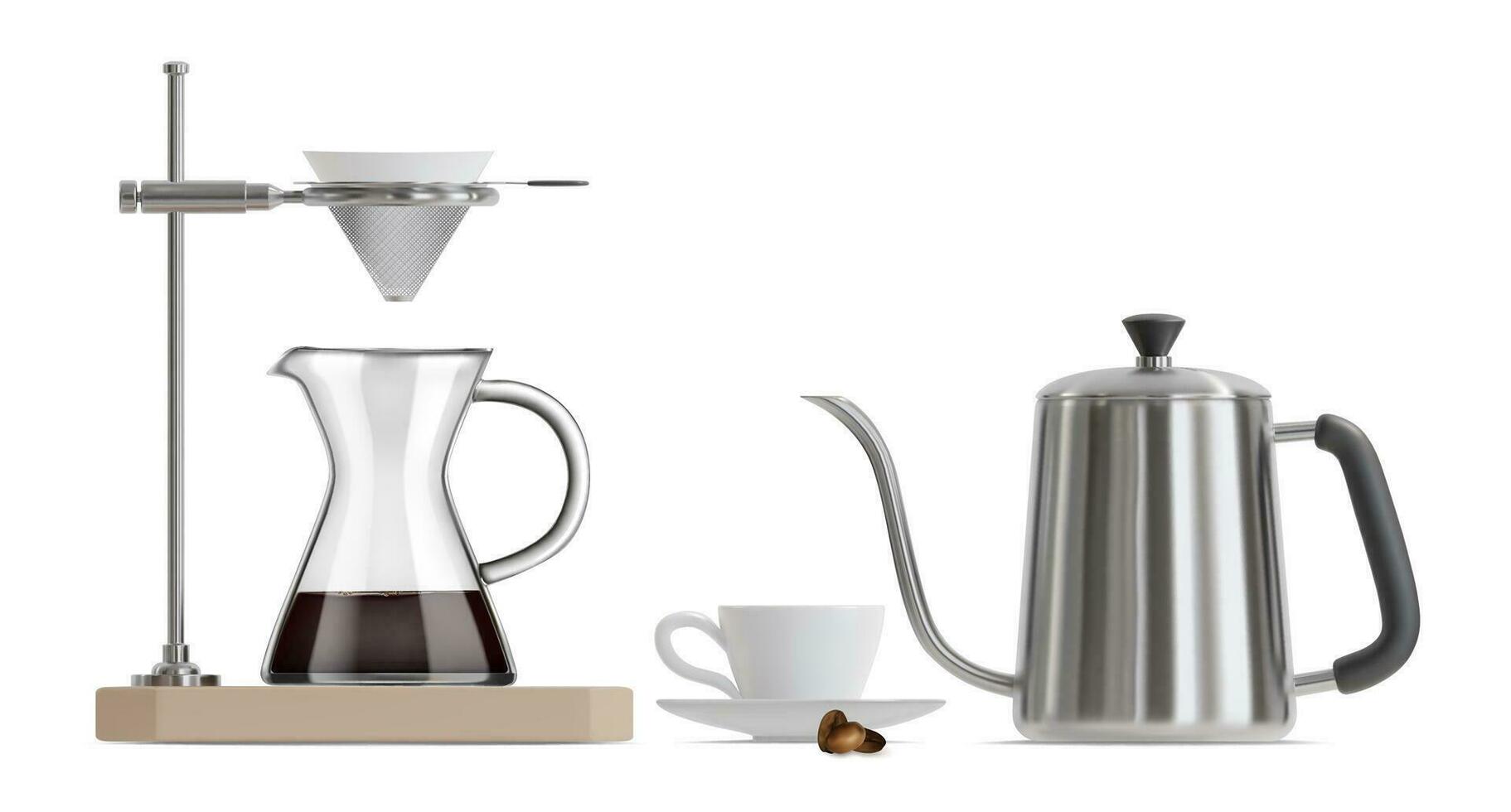 realistisch detailliert 3d Kaffee brauen Gadgets Satz. Vektor