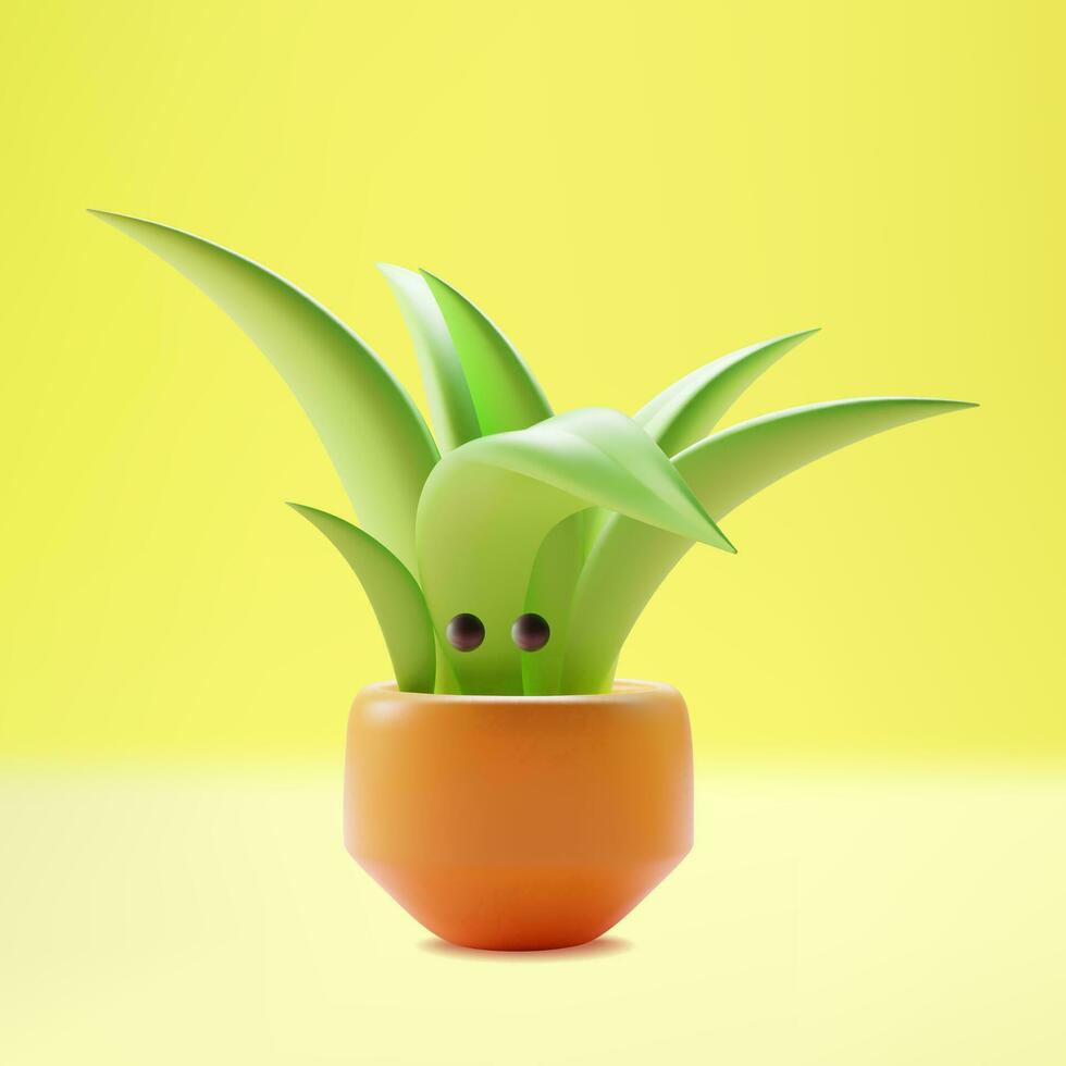 3d Charakter Maskottchen Sansevieria Zimmerpflanze Karikatur Stil. Vektor