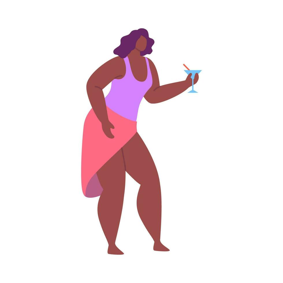 Karikatur Farbe Charakter Tanzen Frau mit Cocktail Party oder Diskothek Konzept. Vektor