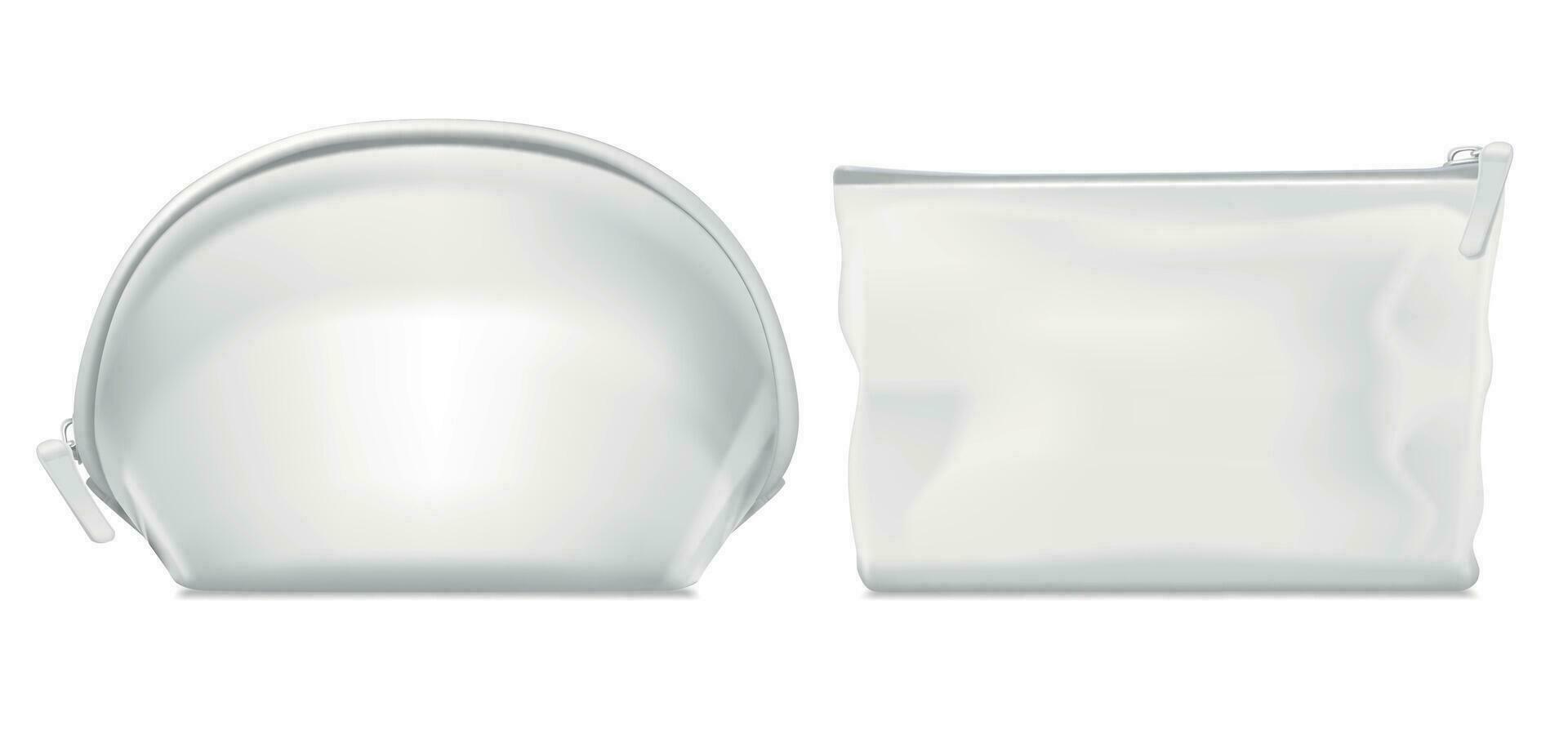 realistisk detaljerad 3d vit kosmetisk väska dragkedja uppsättning. vektor