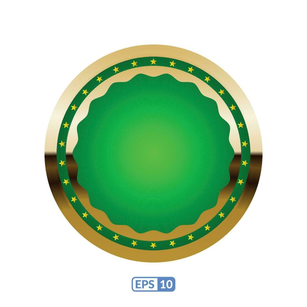 Gold Rahmen Kreis geformt Grün Abzeichen. vektor