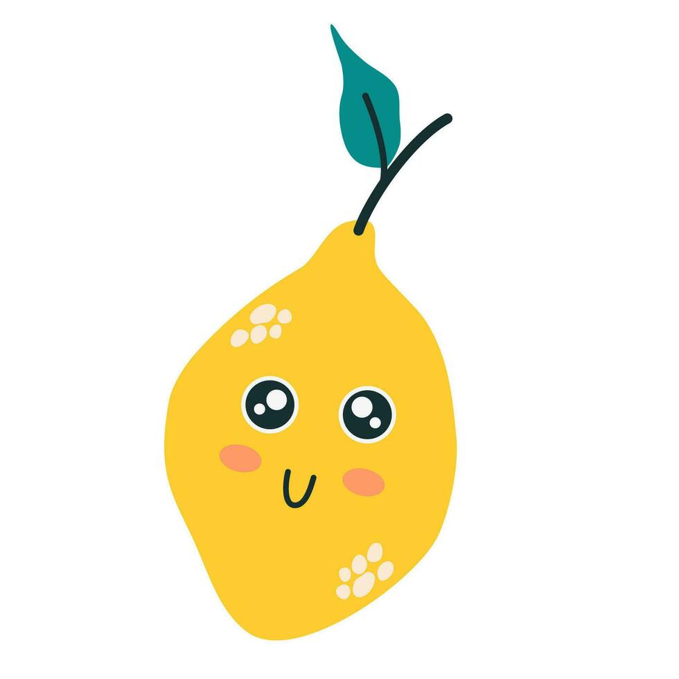 Zitrone Charakter Symbol mit Smiley Gesicht. süß Frucht. Vektor Abbildungen im ein Pastell- Palette zum Kinder isoliert auf das Weiß Hintergrund.