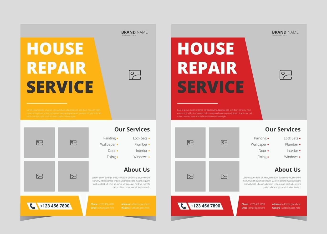 Handwerker-Flyer-Vorlage. Ideen für Handwerker-Service-Flyer. Vorlage für Hausreparaturservice-Broschüre. Handwerker Haus Reparatur Service Poster Design Beispiel vektor