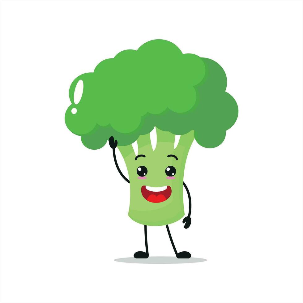 söt Lycklig broccoli karaktär. leende och hälsa vegetabiliska tecknad serie uttryckssymbol i platt stil. bageri emoji vektor illustration