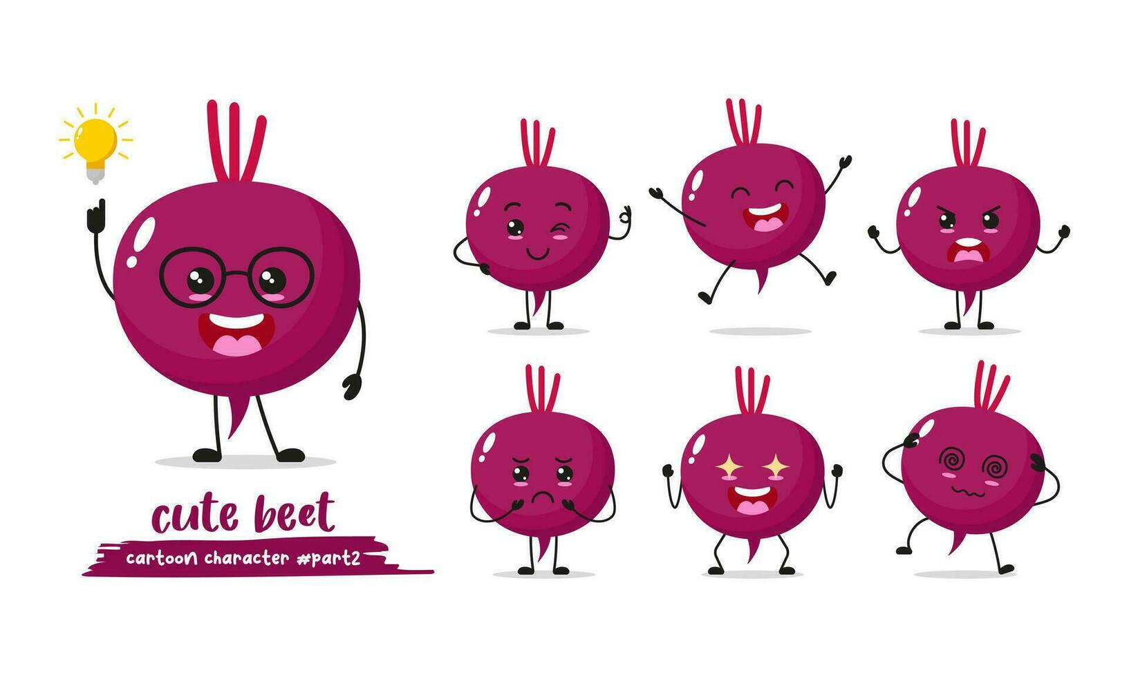beta tecknad serie med många uttryck. annorlunda vegetabiliska aktivitet vektor illustration platt design. smart beta för barn berättelse bok.