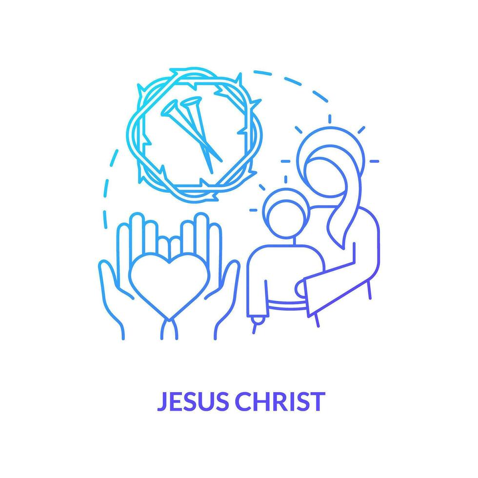 Jesus Christus Blau Gradient Konzept Symbol. Heilige Symbol zum Anbeter. Christian Glauben Erklärung abstrakt Idee dünn Linie Illustration. isoliert Gliederung Zeichnung vektor