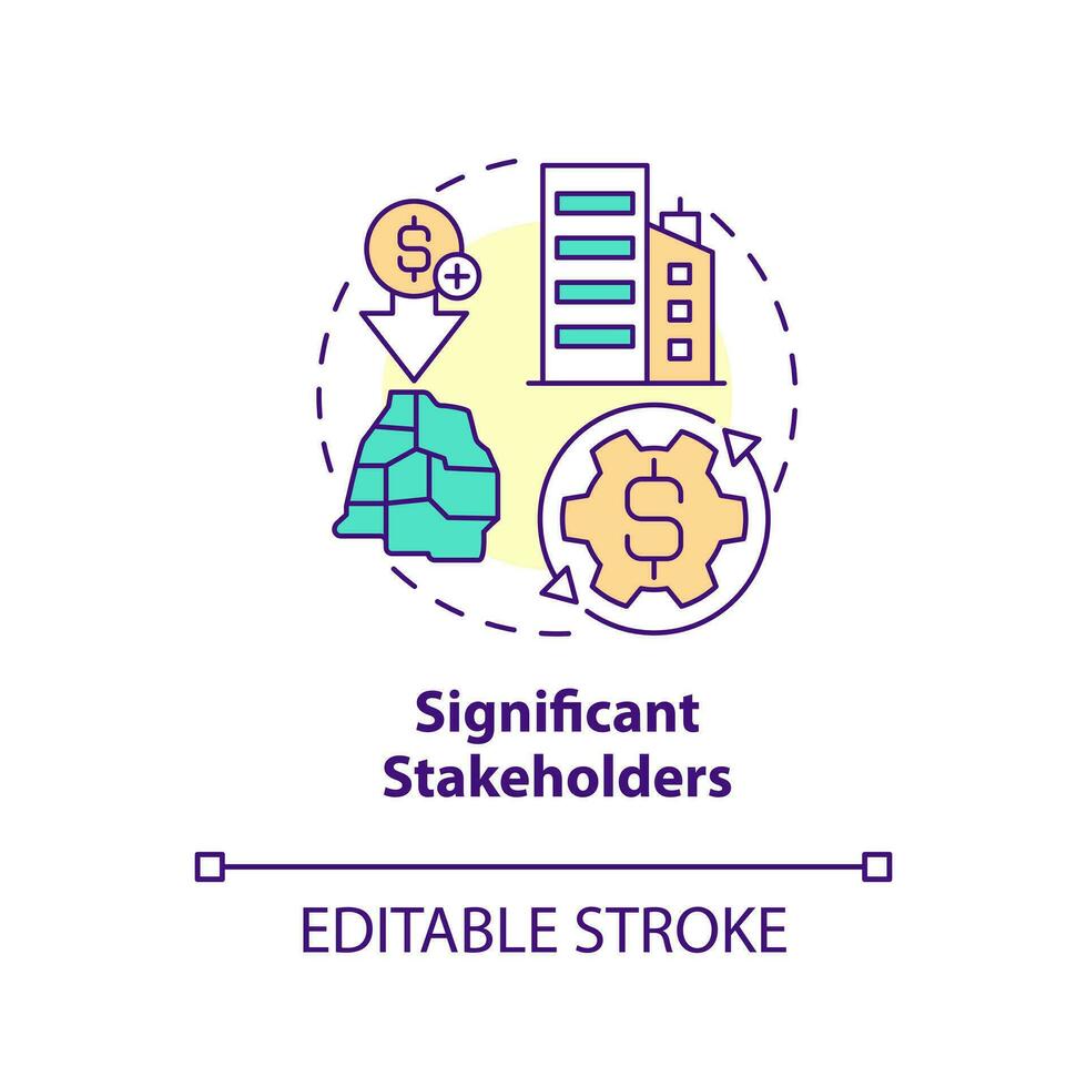 von Bedeutung Stakeholder Konzept Symbol. Wirtschaft Entwicklung. Privat Sektor Rolle abstrakt Idee dünn Linie Illustration. isoliert Gliederung Zeichnung. editierbar Schlaganfall vektor