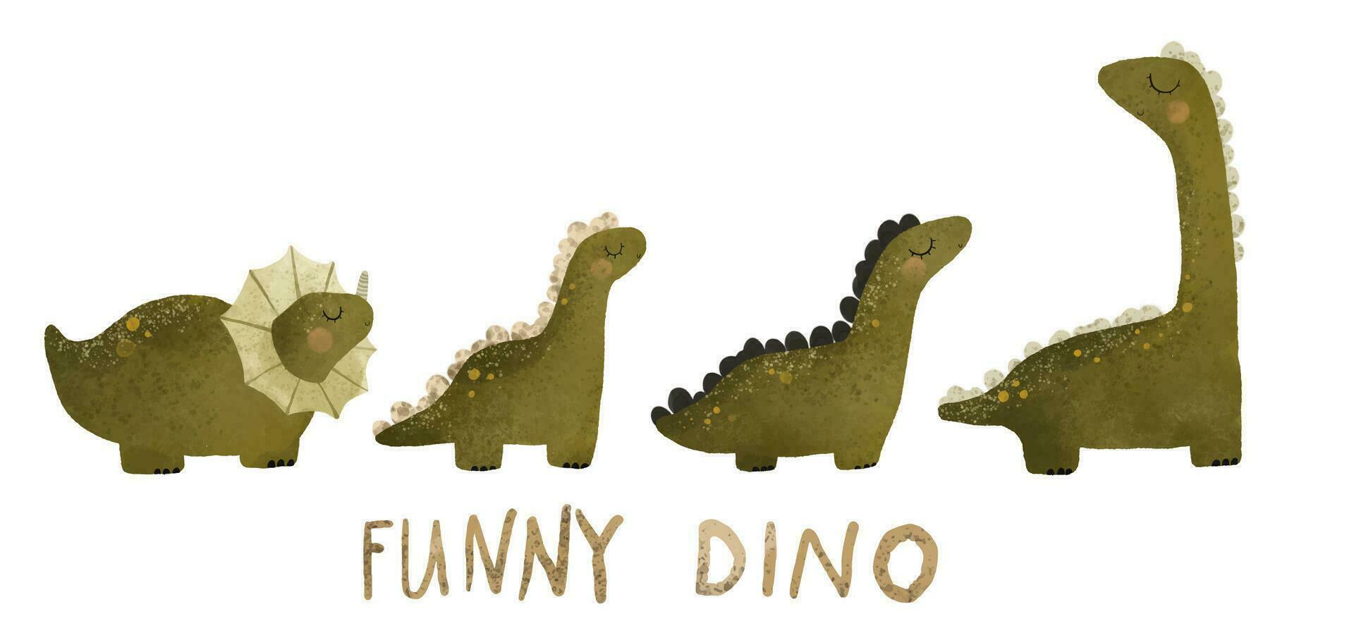 grön dino illustration, dinosaurie isolerat ClipArt. barnslig kort med t rex. gammal djur, Zoo design. söt barnslig illustration på vit bakgrund vektor