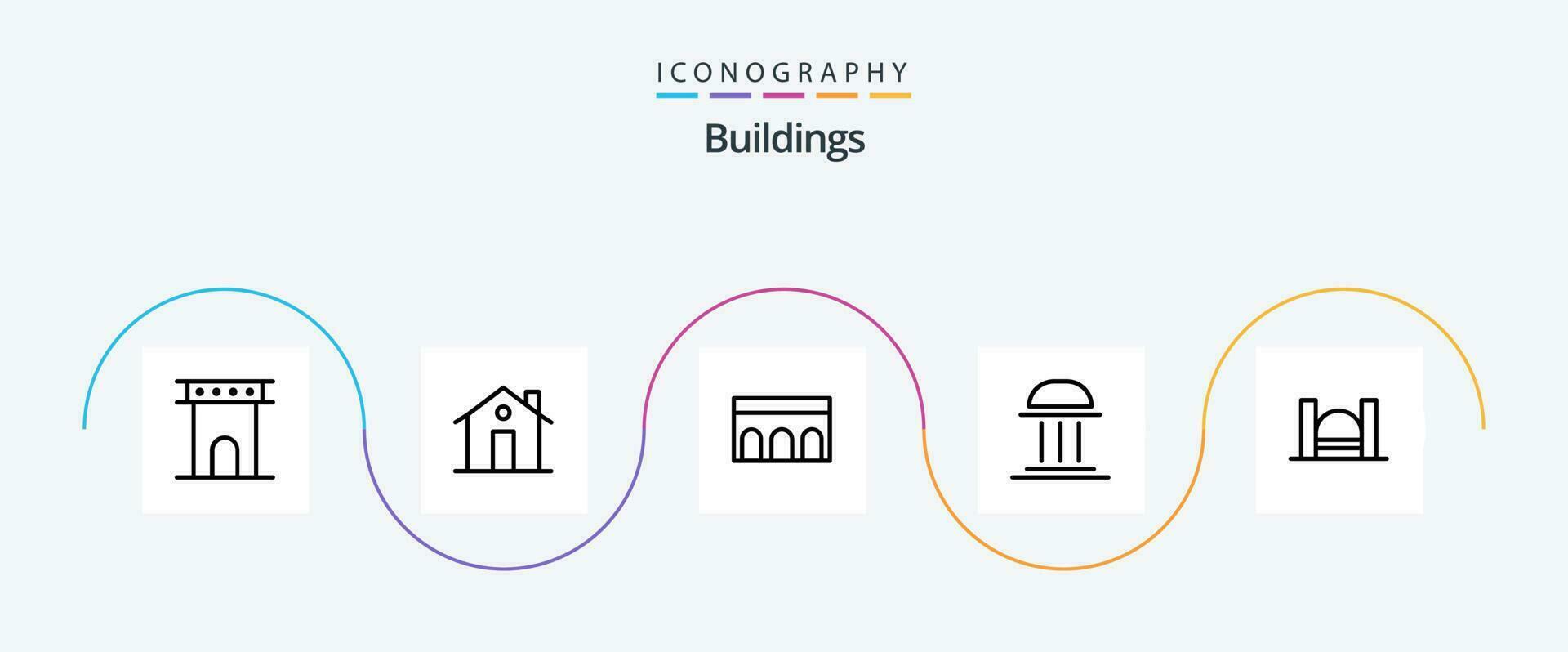 byggnader linje 5 ikon packa Inklusive byggnad. arkitektur. familj. monument. kolonner vektor