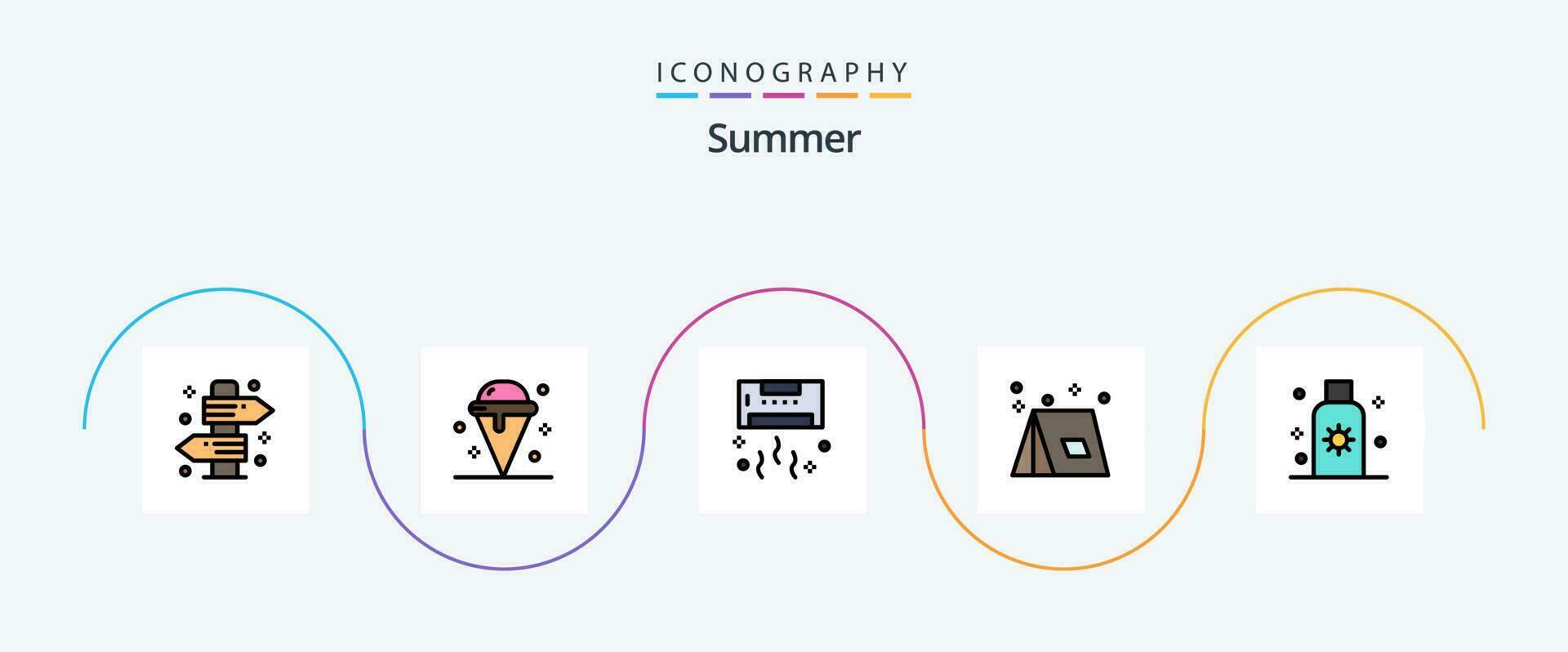 Sommer- Linie gefüllt eben 5 Symbol Pack einschließlich Sommer. Lager. Sommer. Technologie. cool vektor