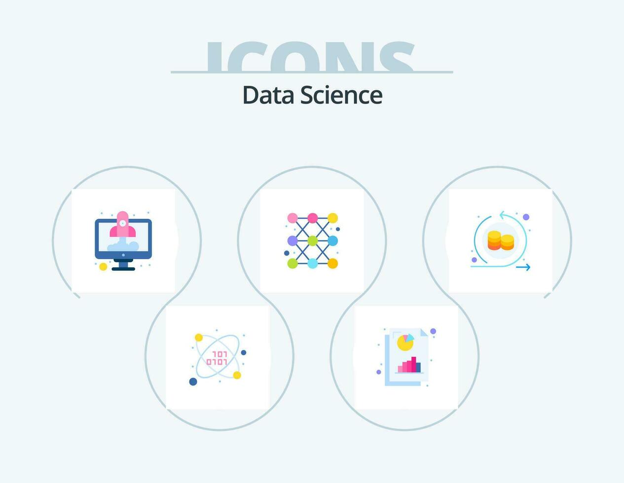 data vetenskap platt ikon packa 5 ikon design. cirkel. linje. bärbar dator. diagram. bar vektor