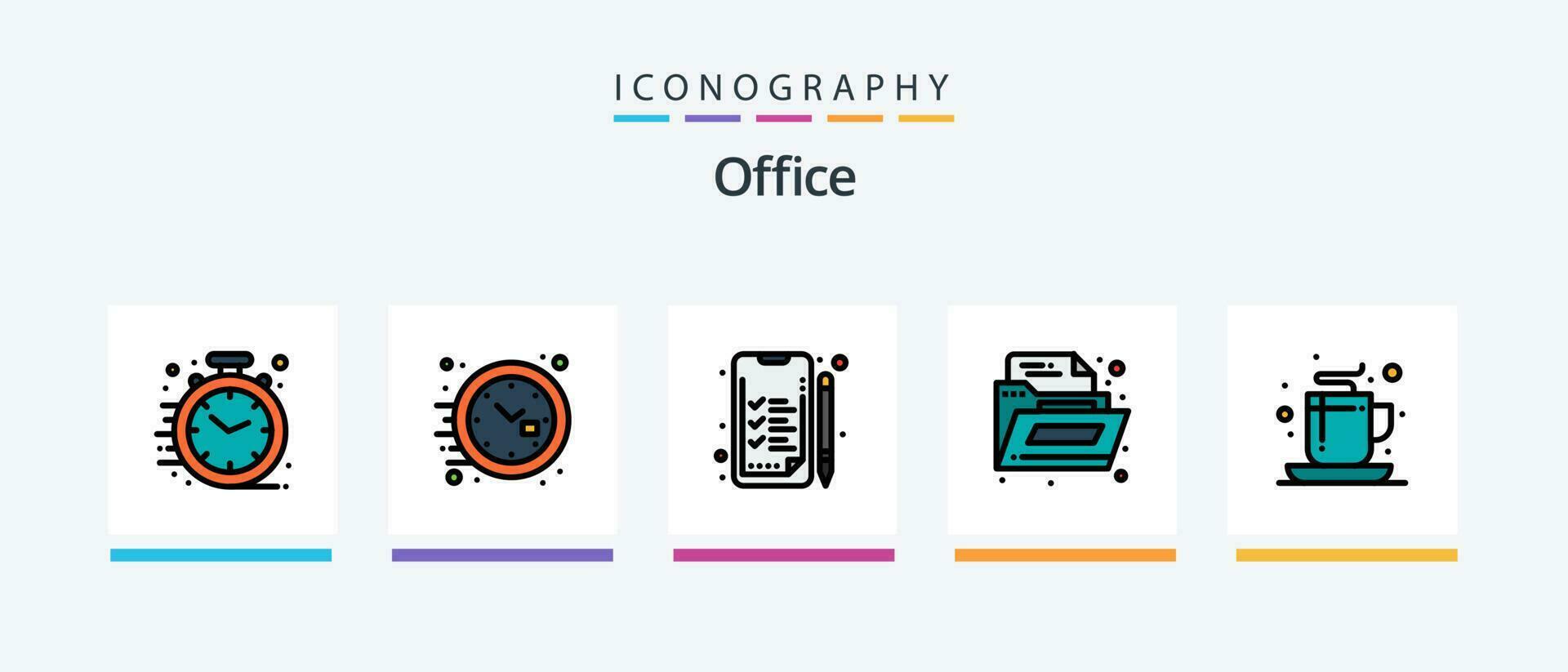 kontor linje fylld 5 ikon packa Inklusive kontor. arbetsplats. lampa. kontor. ljus. kreativ ikoner design vektor