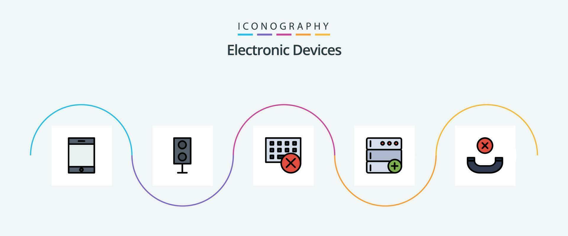 enheter linje fylld platt 5 ikon packa Inklusive telefonlur. ny. datorer. databas. tangentbord vektor