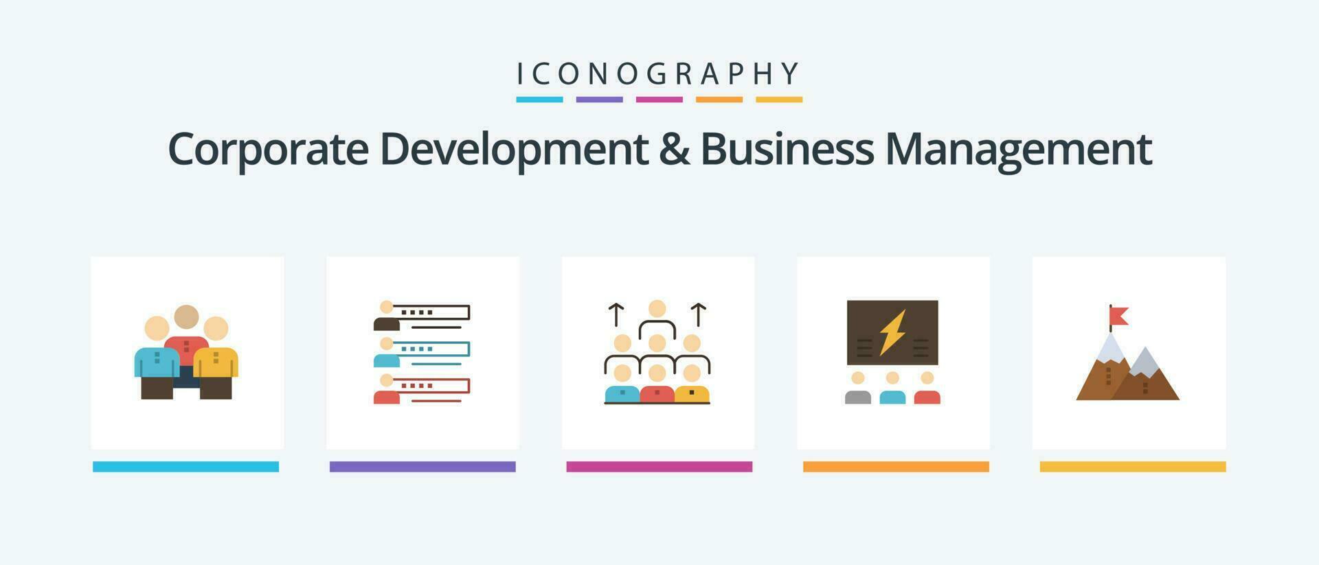 korporativ Entwicklung und Geschäft Verwaltung eben 5 Symbol Pack einschließlich Führung. Geschäft. Grafiken. Belegschaft. Statistiken. kreativ Symbole Design vektor