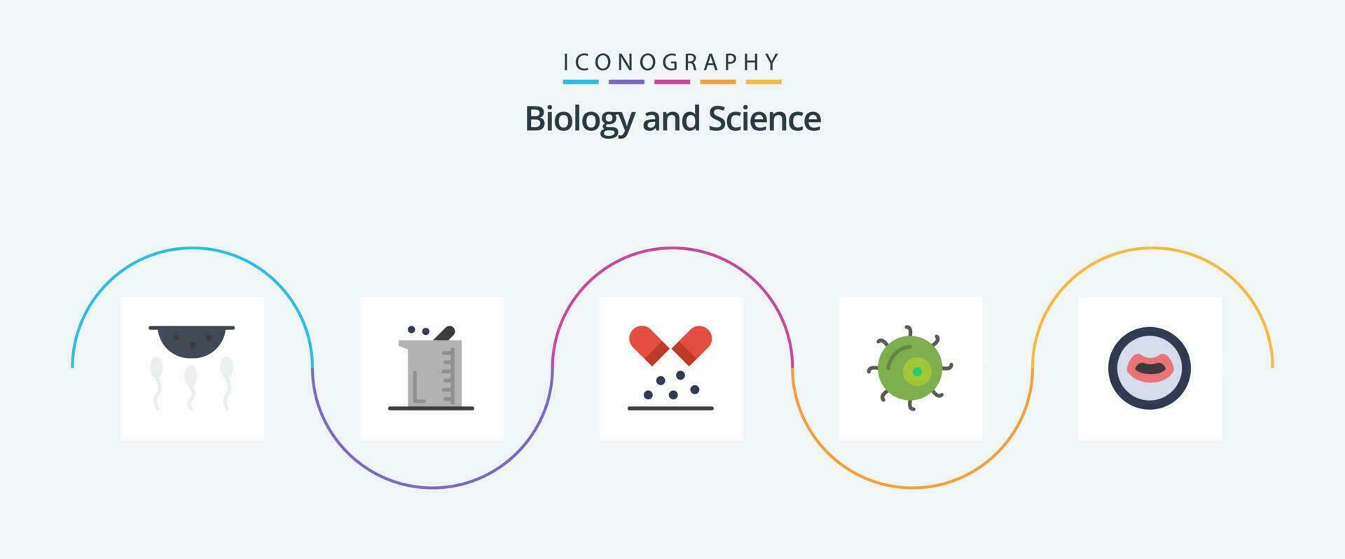 biologi platt 5 ikon packa Inklusive anatomi. mikroskop. kemi. cell. medicin vektor