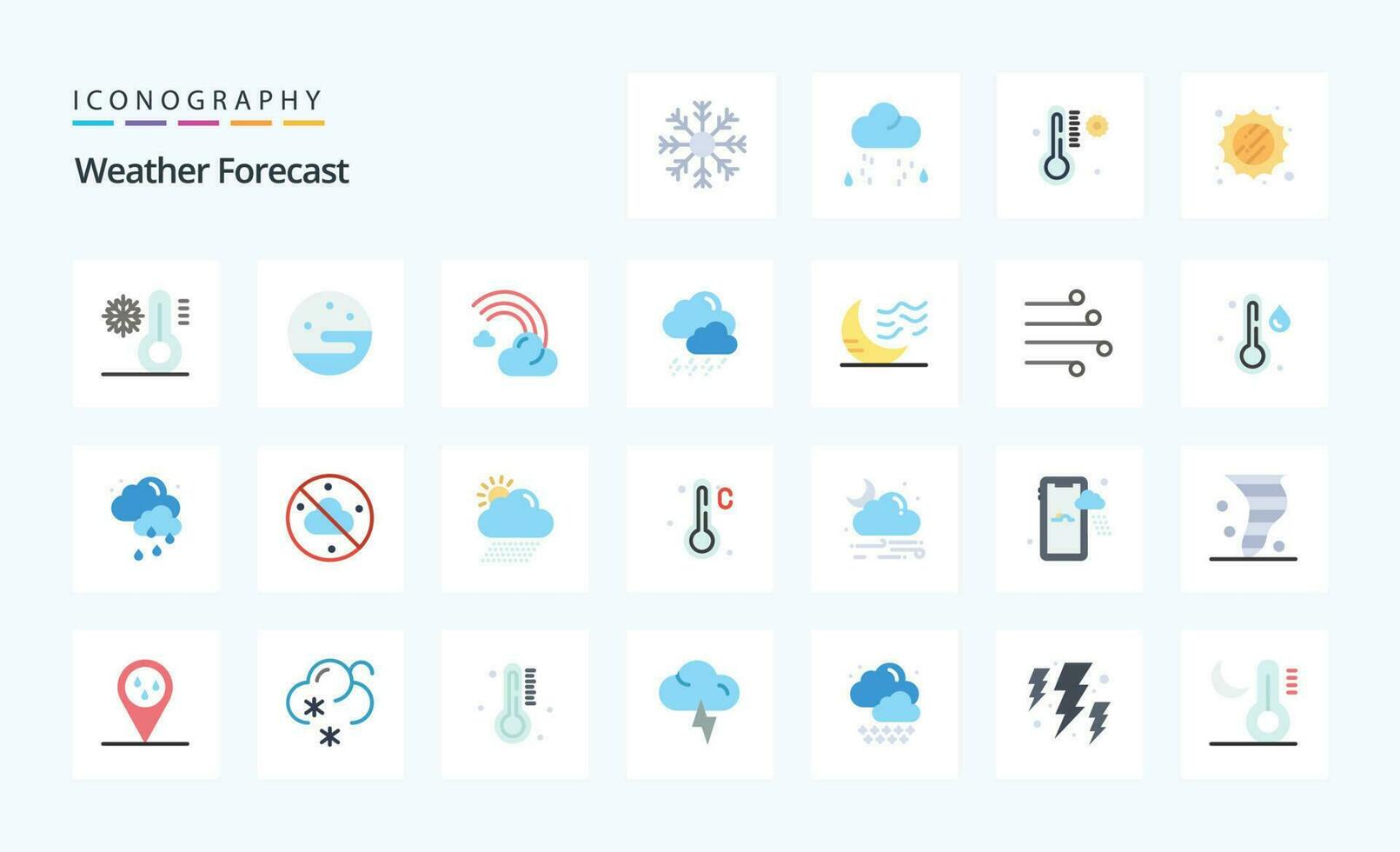 25 flache Farbsymbole für das Wetter vektor