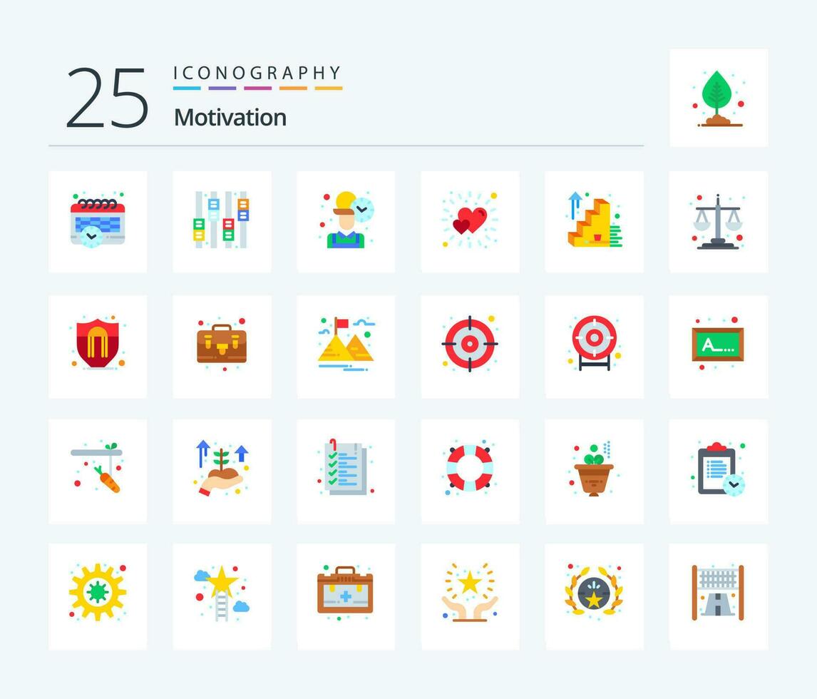 motivering 25 platt Färg ikon packa Inklusive balans. trappa. tid. företag Framgång. hjärta vektor