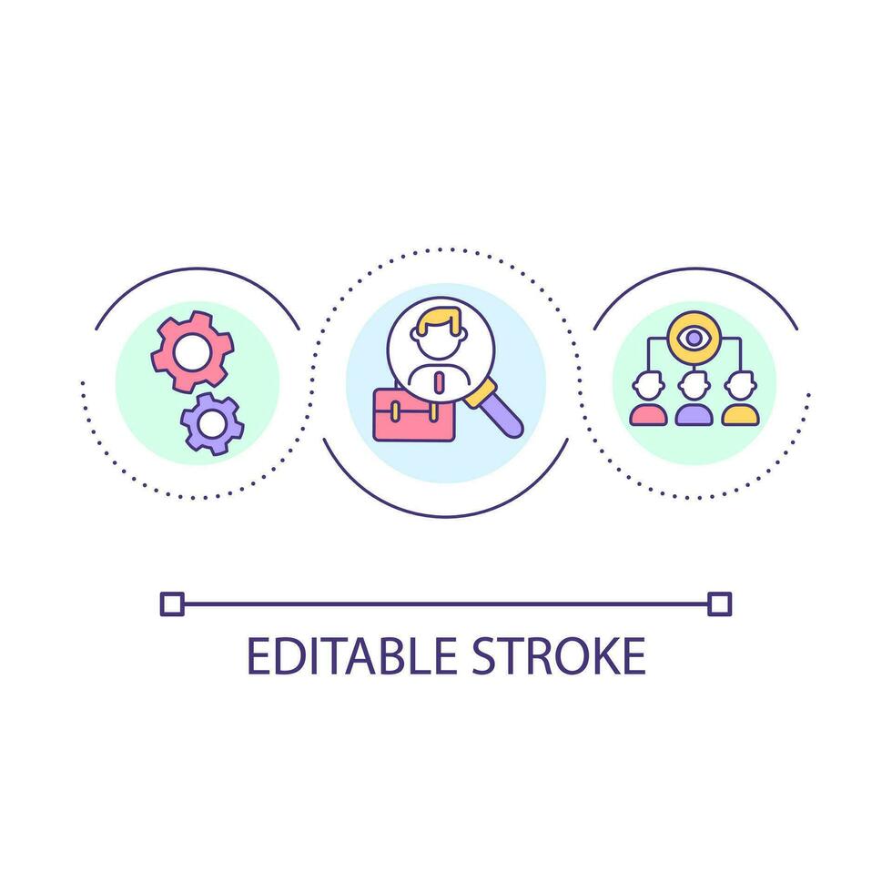 sökande talang slinga begrepp ikon. rekrytering bearbeta. hr urval. upptäckt anställda. headhunting abstrakt aning tunn linje illustration. isolerat översikt teckning. redigerbar strök vektor