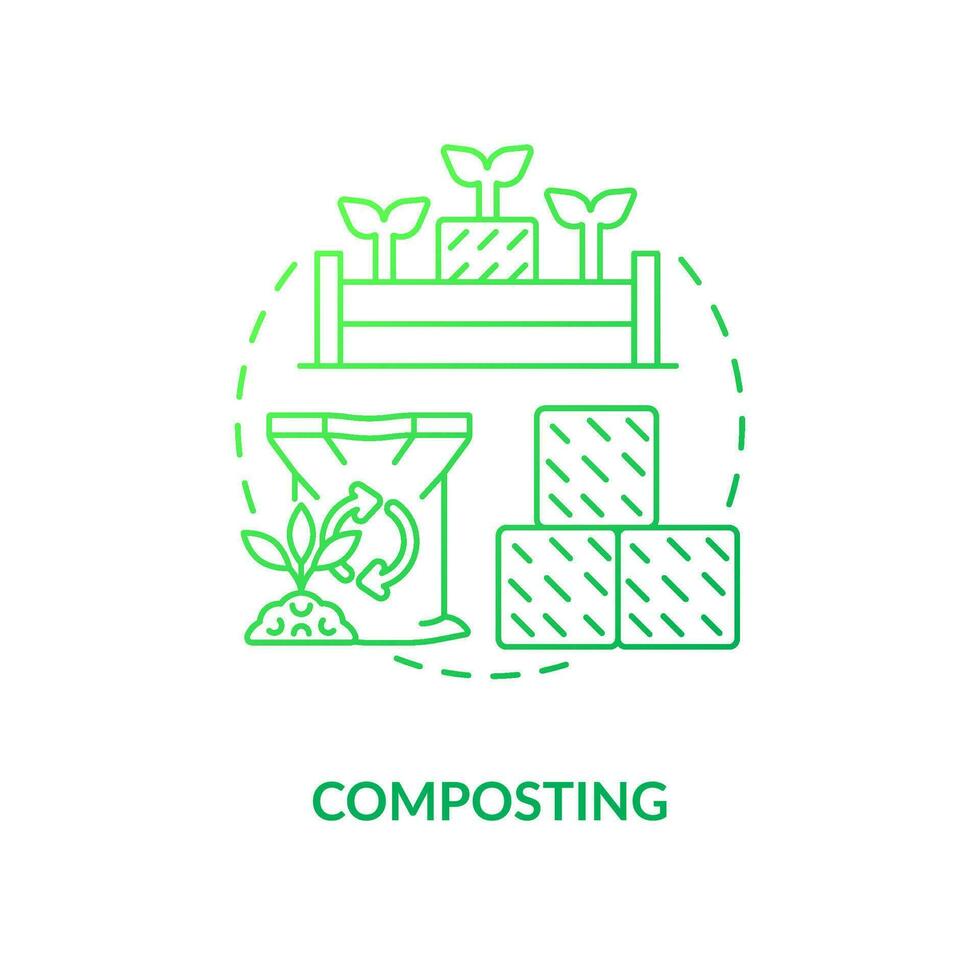 Kompostierung Grün Gradient Konzept Symbol. organisch Abfall. regenerativ Landwirtschaft Techniken abstrakt Idee dünn Linie Illustration. isoliert Gliederung Zeichnung vektor