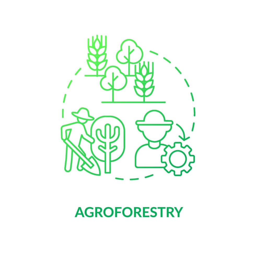 Agroforst Grün Gradient Konzept Symbol. Wald System. regenerativ Landwirtschaft Techniken abstrakt Idee dünn Linie Illustration. isoliert Gliederung Zeichnung vektor