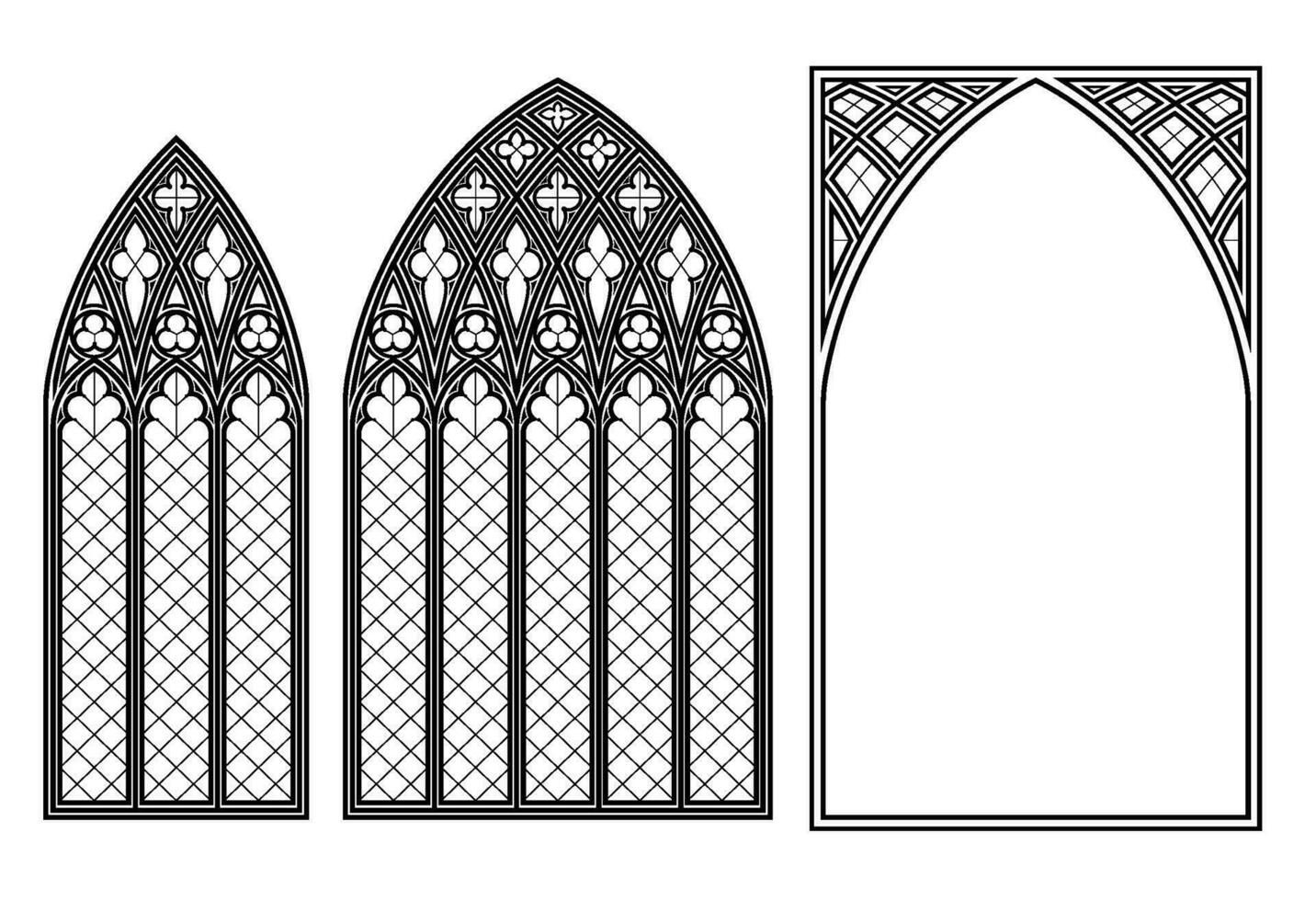 medeltida gotik färgade glas katedral fönster uppsättning vektor