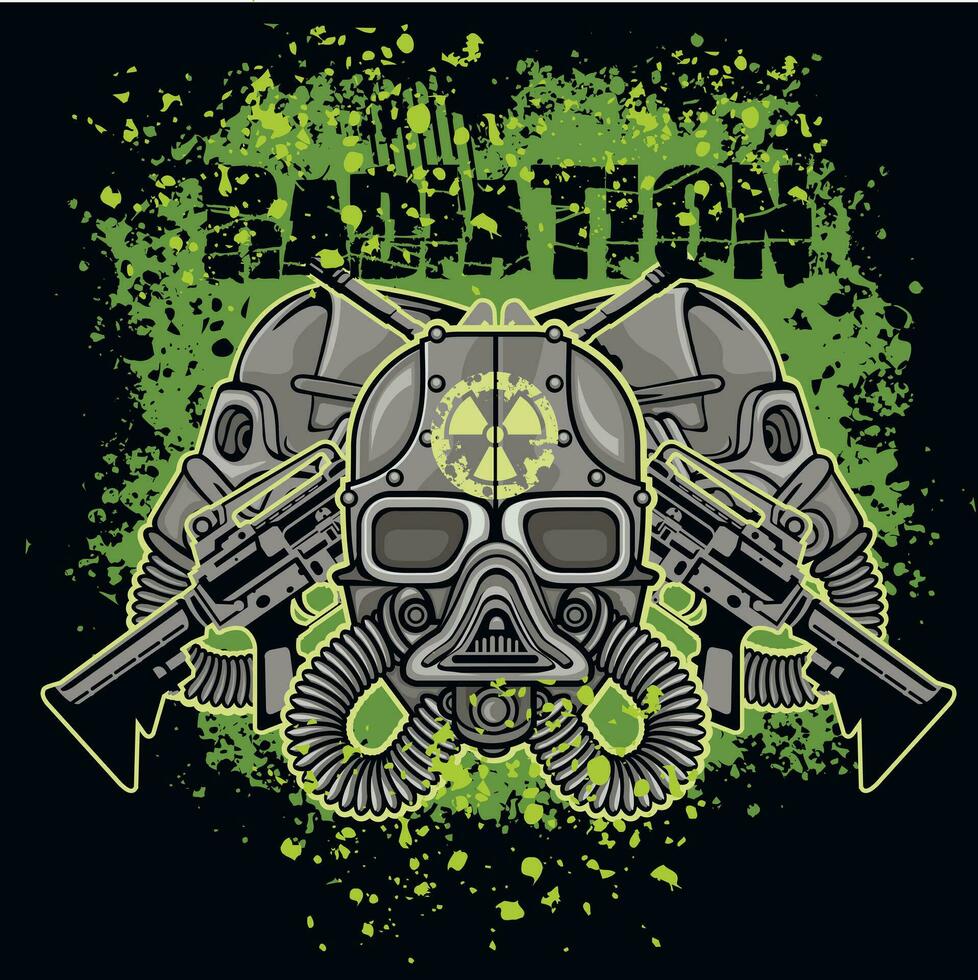 postapokalypsen tecken med gas mask, grunge årgång design t shirts vektor