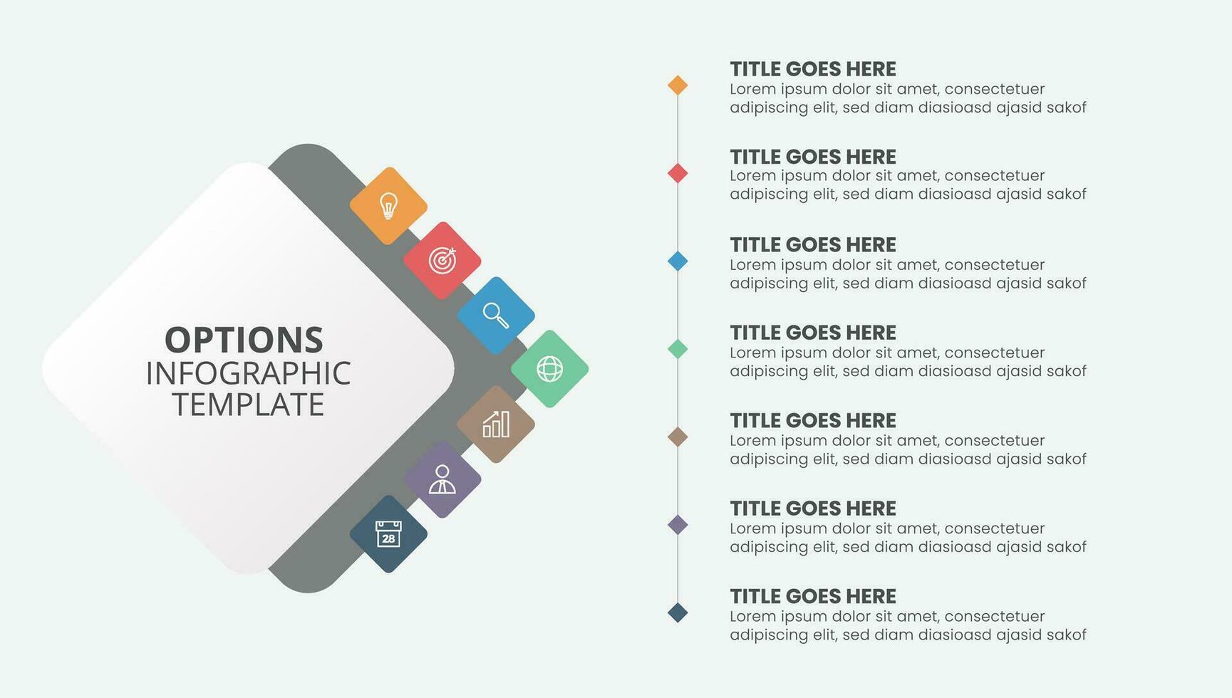 Sieben Optionen, wöchentlich Zeitleiste Platz Infografik Vorlage Design vektor