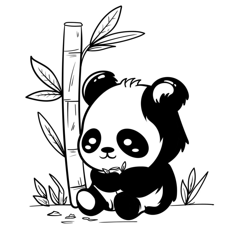 söt bebis panda översikt sida av färg bok för barn svart och vit hand målad djur- skisser i en enkel stil för tshirt skriva ut, märka, lappa eller klistermärke vektor illustration