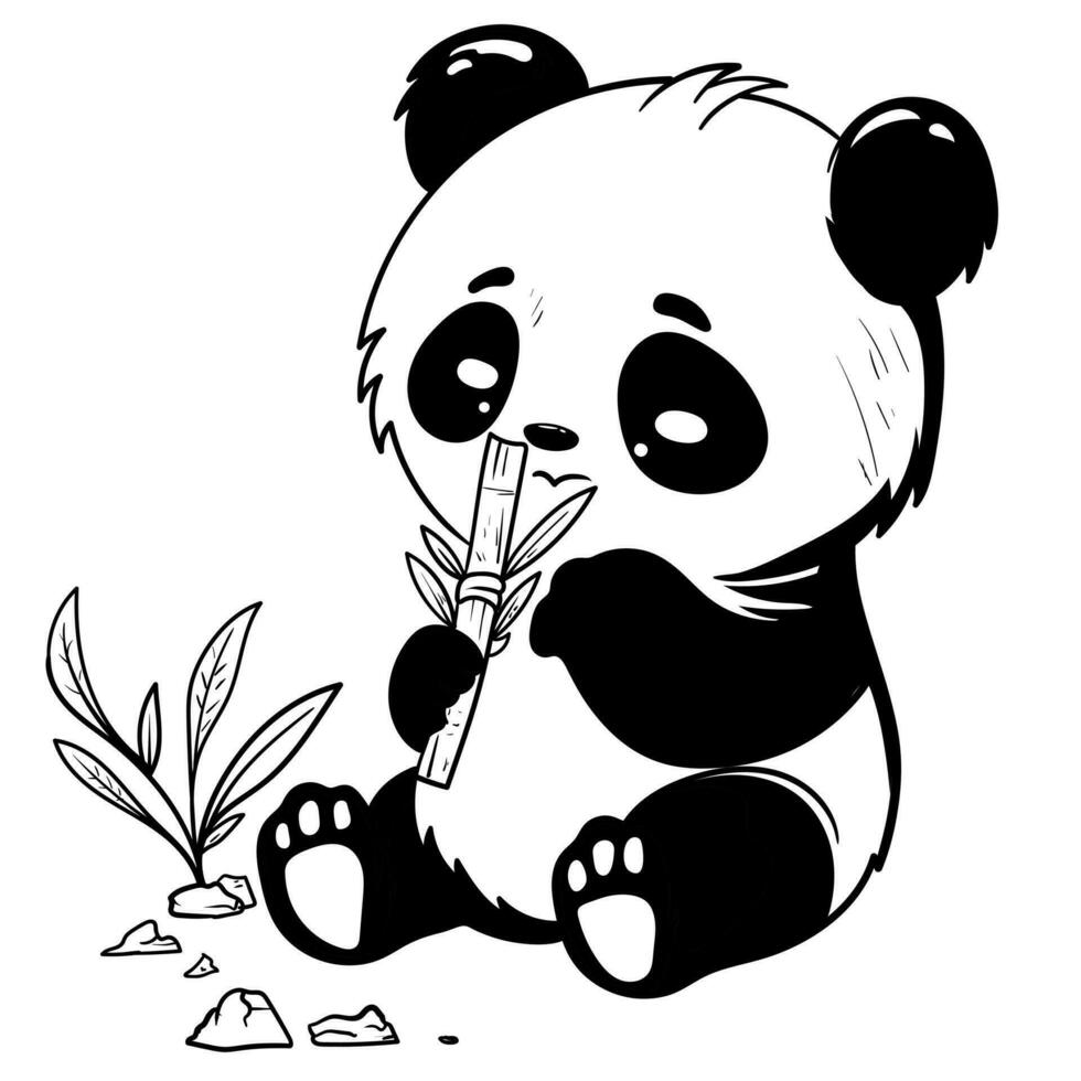 söt bebis panda översikt sida av färg bok för barn svart och vit hand målad djur- skisser i en enkel stil för tshirt skriva ut, märka, lappa eller klistermärke vektor illustration