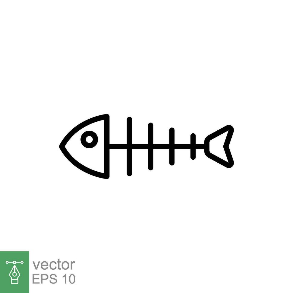 fisk ben ikon. enkel översikt stil. fiskben skelett, fisk skalle, huvud och svans, djur- anatomi begrepp. tunn linje symbol. vektor illustration isolerat på vit bakgrund. eps 10.