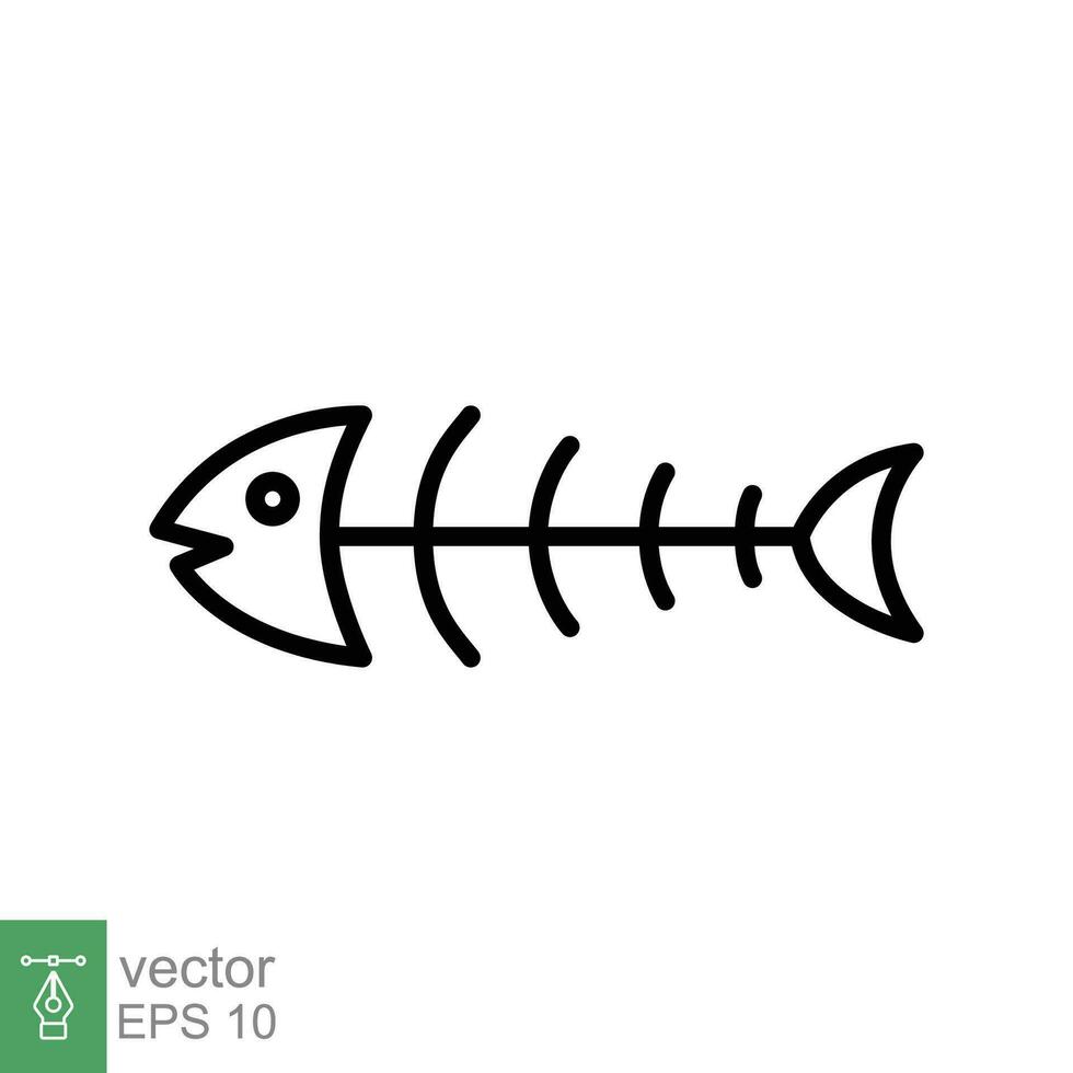 fisk ben ikon. enkel översikt stil. fiskben skelett, fisk skalle, huvud och svans, djur- anatomi begrepp. tunn linje symbol. vektor illustration isolerat på vit bakgrund. eps 10.