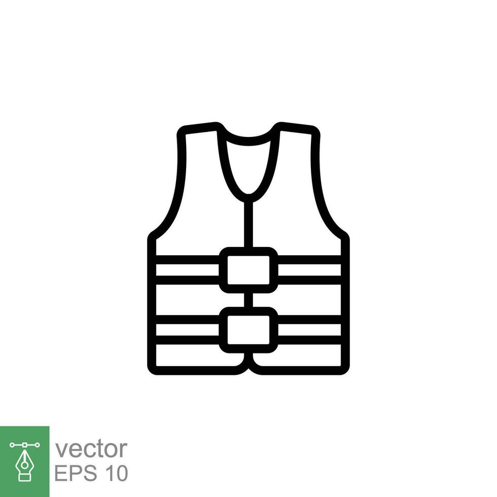 Leben Weste Symbol. einfach Gliederung Stil. Sicherheit Jacke, Wasser Transport Sicherheit bewachen Ausrüstung Konzept. dünn Linie Symbol. Vektor Illustration isoliert auf Weiß Hintergrund. eps 10.