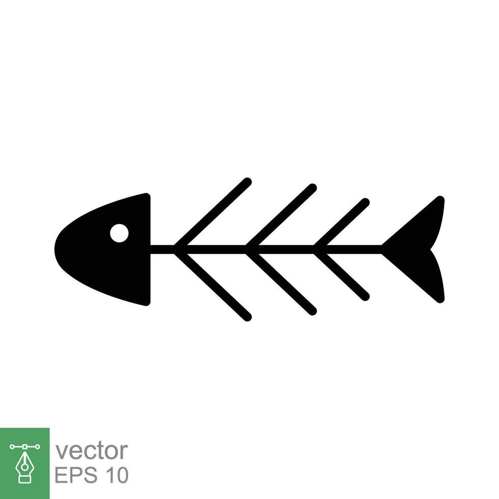 fisk ben ikon. enkel fast stil. fiskben skelett, fisk skalle, huvud och svans, djur- anatomi Kontakt. svart silhuett, glyf symbol. vektor illustration isolerat på vit bakgrund. eps 10.