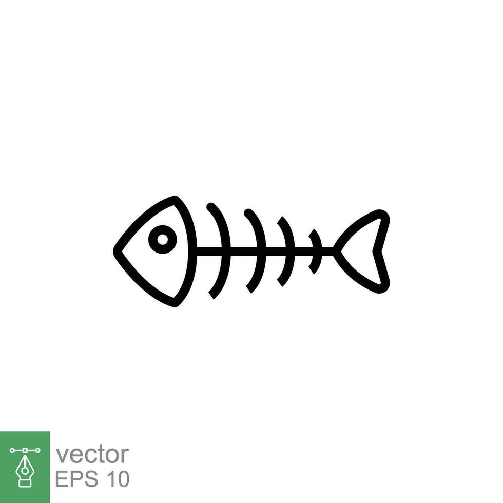 Fisch Knochen Symbol. einfach Gliederung Stil. Gräten Skelett, Fisch Schädel, Kopf und Schwanz, Tier Anatomie Konzept. dünn Linie Symbol. Vektor Illustration isoliert auf Weiß Hintergrund. eps 10.