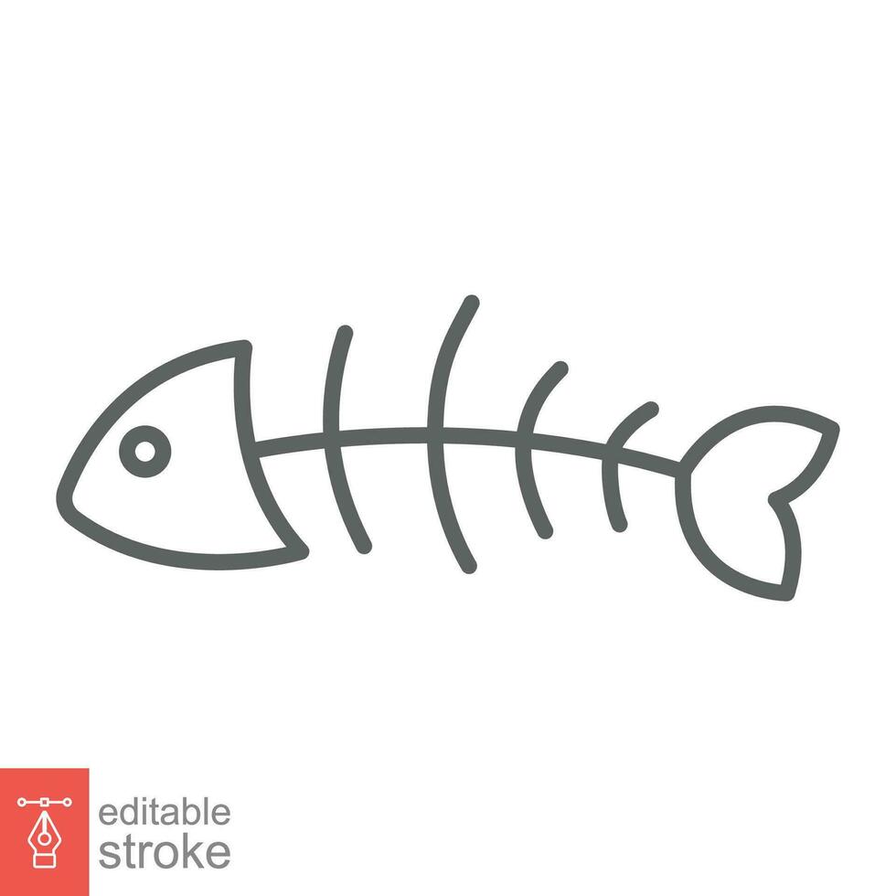 Fisch Knochen Symbol. einfach Gliederung Stil. Gräten Skelett, Fisch Schädel, Kopf und Schwanz, Tier Anatomie Konzept. dünn Linie Symbol. Vektor Illustration isoliert auf Weiß Hintergrund. editierbar Schlaganfall eps 10.