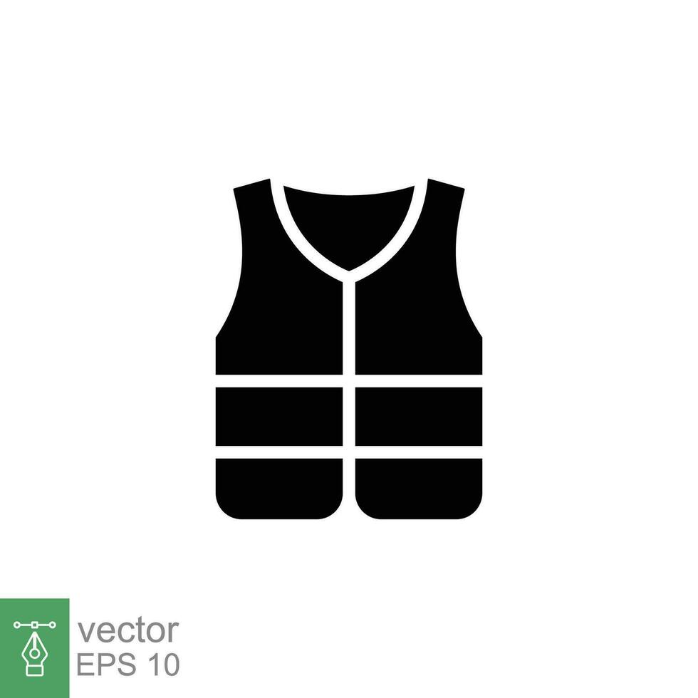 Leben Weste Symbol. einfach solide Stil. Sicherheit Jacke, Wasser Transport Sicherheit bewachen Ausrüstung Kontakt. schwarz Silhouette, Glyphe Symbol. Vektor Illustration isoliert auf Weiß Hintergrund. eps 10.