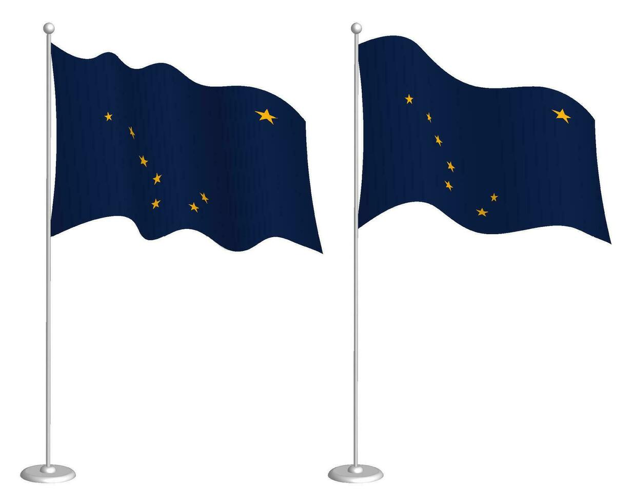 Flagge von amerikanisch Zustand von Alaska auf Fahnenstange winken im Wind. Urlaub Design Element. Kontrollpunkt zum Karte Symbole. isoliert Vektor auf Weiß Hintergrund