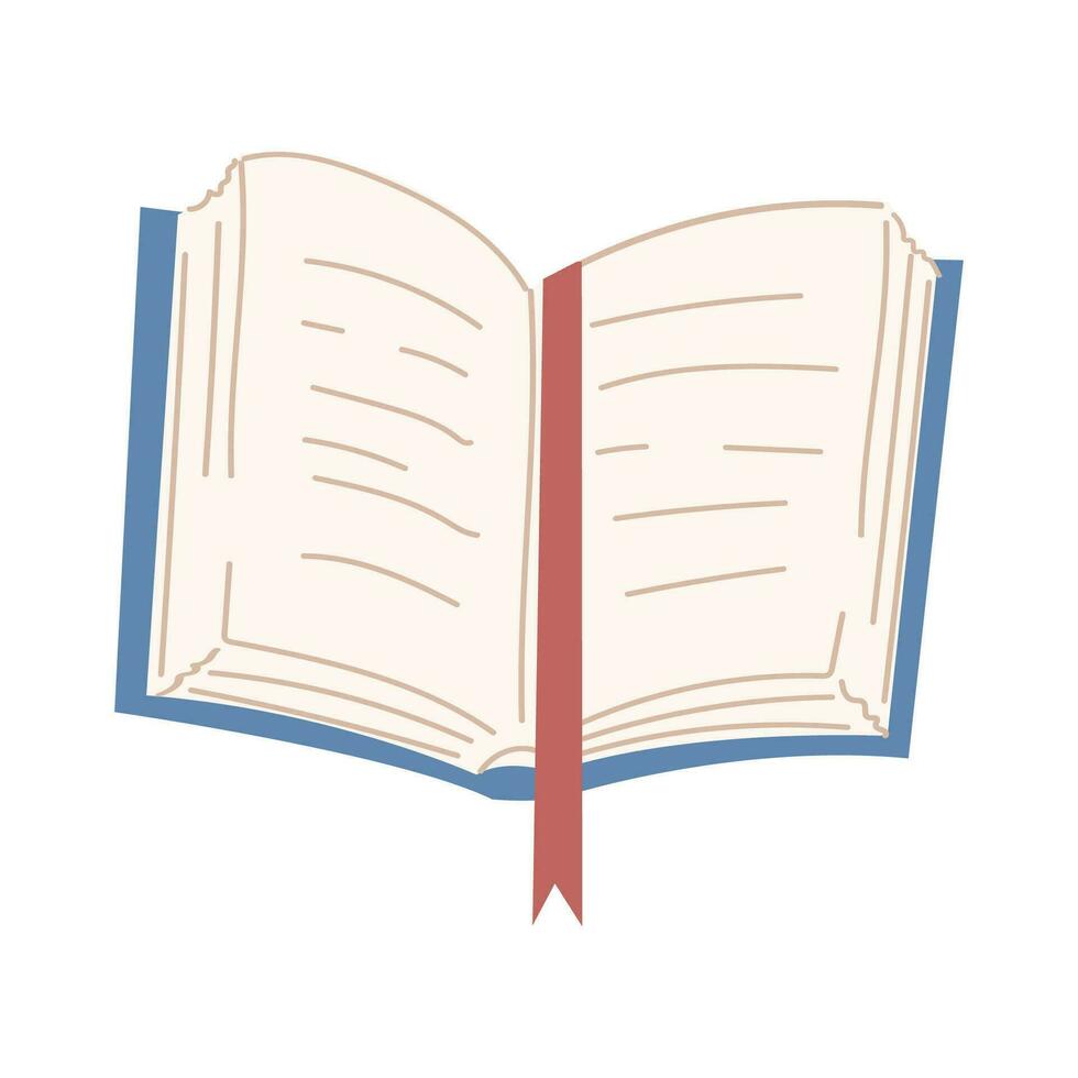 ett illustration av ett öppnad blå bok med rosa bokmärke. roman, planerare, tidning begrepp. isolerat på vit. vektor