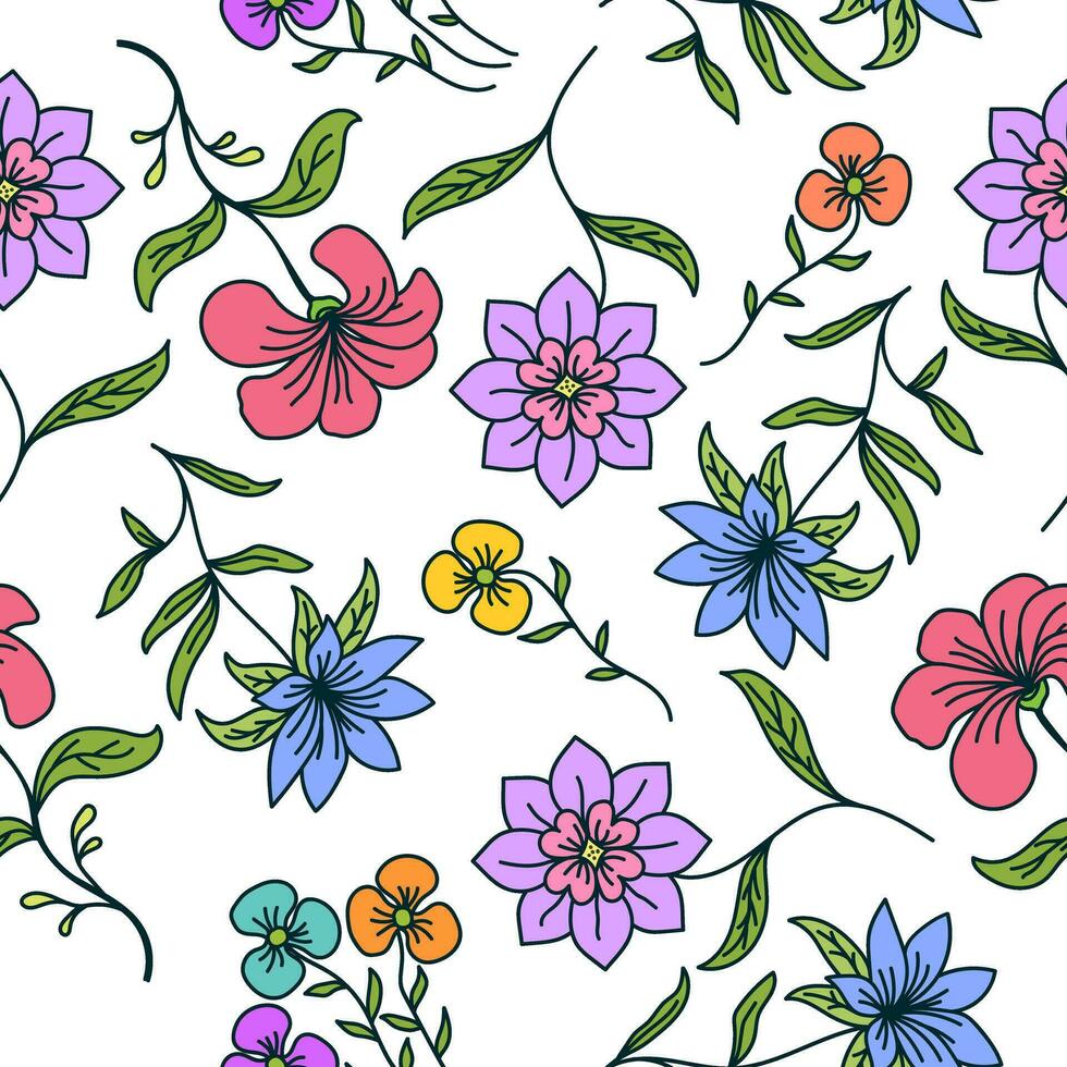 hand dragen blommig sömlös mönster med skönhet blommor vektor design. perfekt för textil- grafik