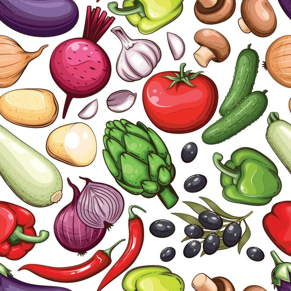 bunt nahtlos Muster mit frisch Gemüse Essen Muster Hintergrund vektor