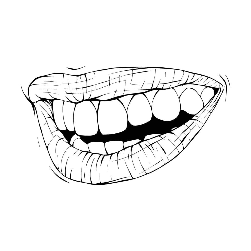 Vektor Lippen skizzieren schwarz und Weiß