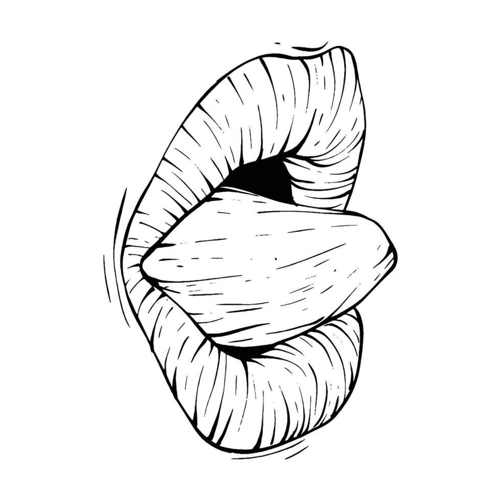 Vektor Lippen skizzieren schwarz und Weiß