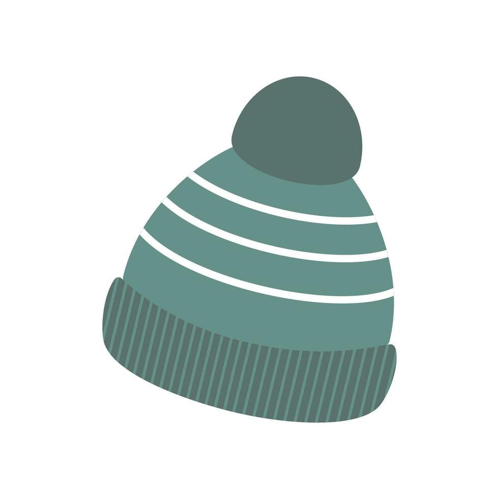 Vektor Illustration im ein eben Stil. Winter Hut Symbol. gestrickt wolle Hut mit ein Bommel auf ein Weiß Hintergrund. Illustration zum Grafik, Webseite, Anwendung, Benutzer Schnittstelle. das Symbol von Oberbekleidung.
