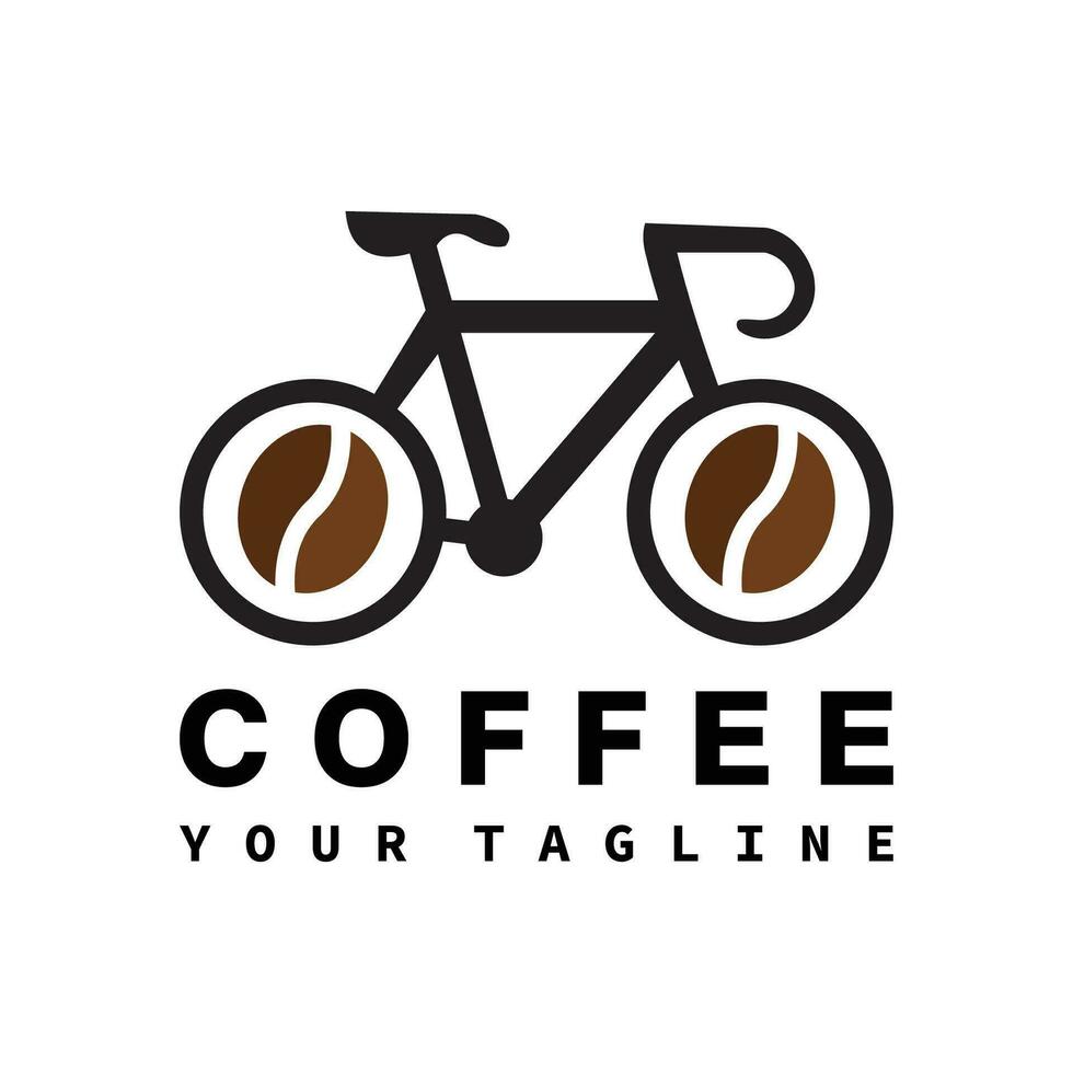 Kaffee Logo Vorlage, Morgen Reiten Konzept mit Fahrrad und Kaffee Bohne Iconweb vektor