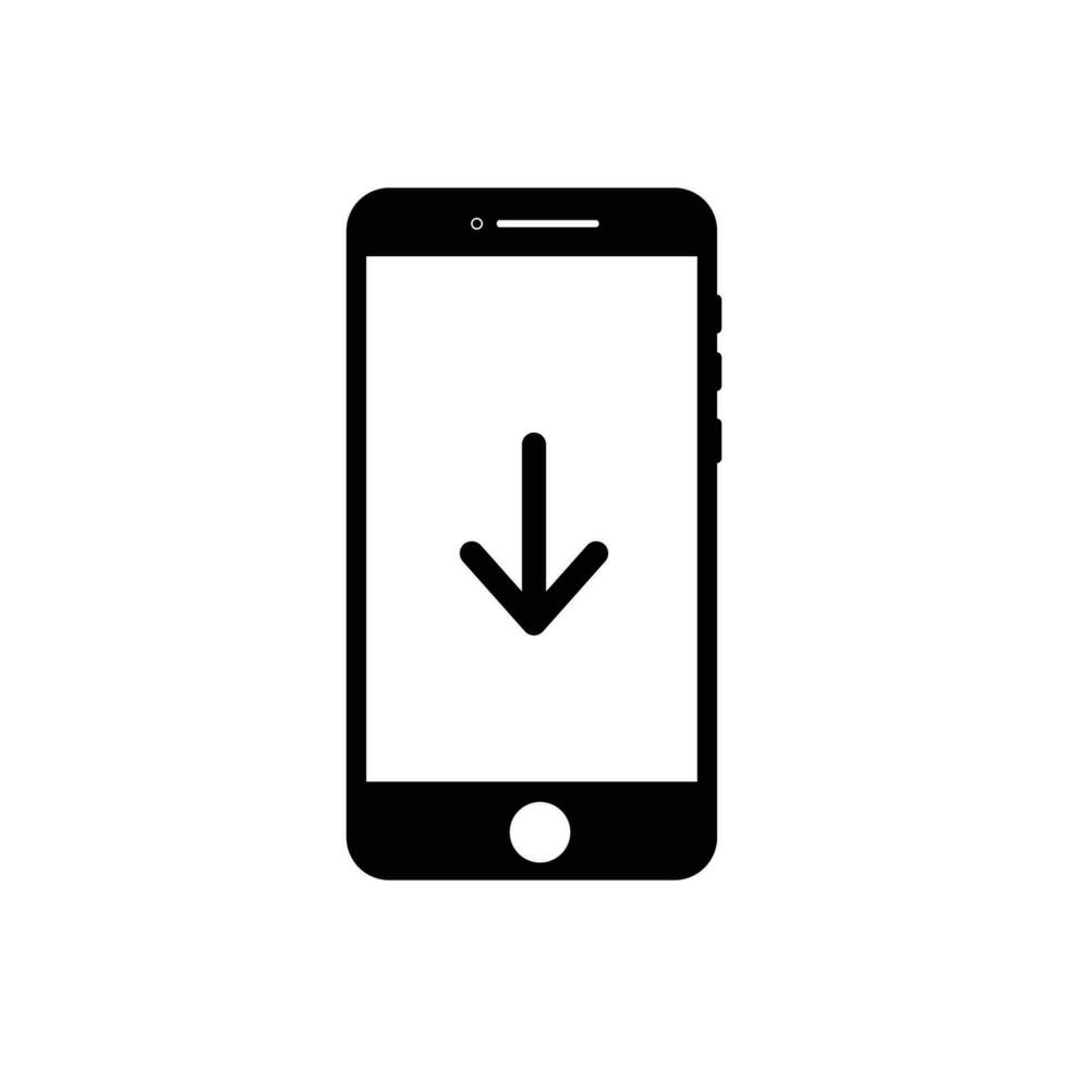 ladda ner smartphone ikon i svart platt design på vit bakgrund, fil ladda ner på skärm vektor