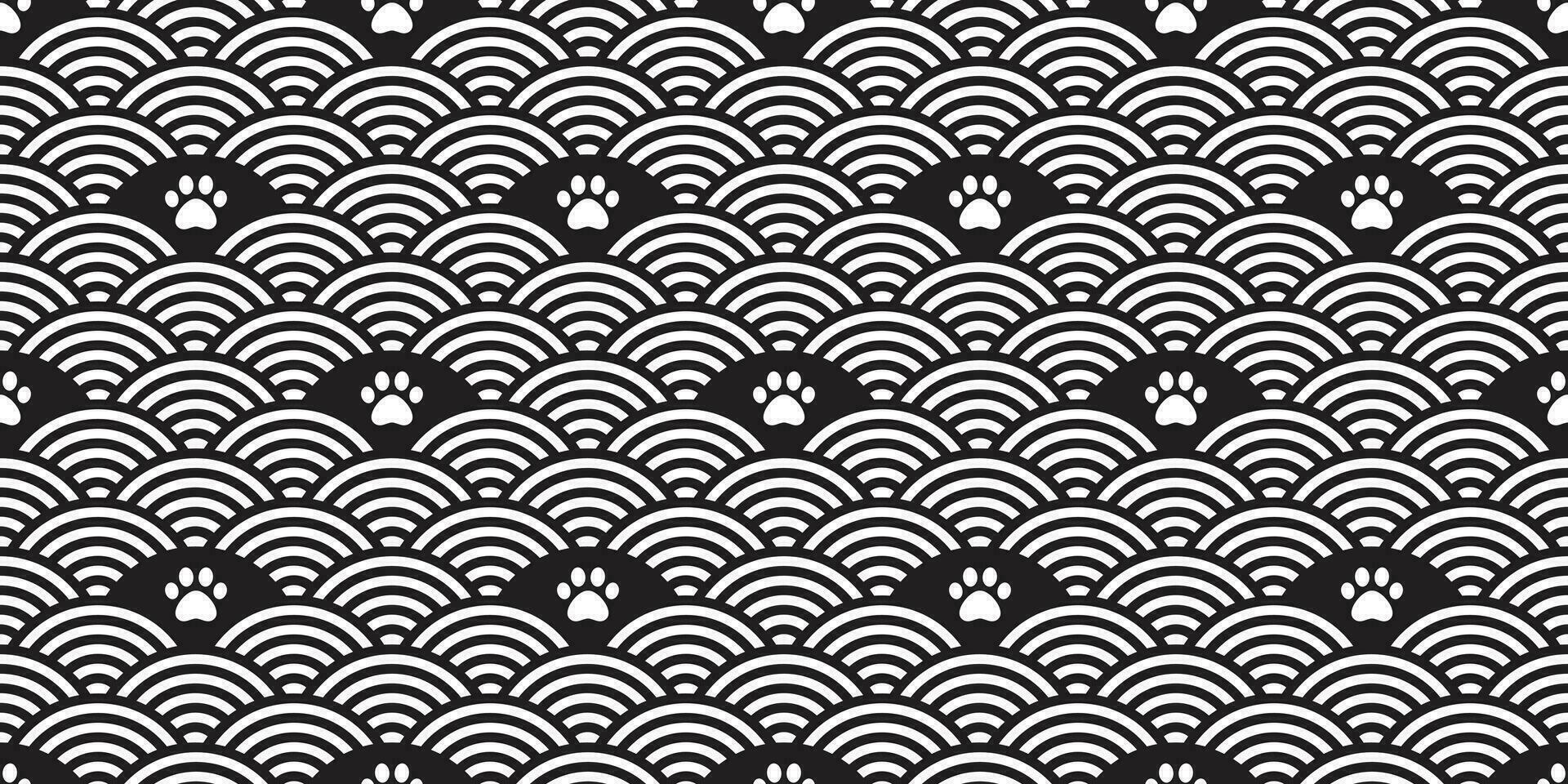 Hund Pfote nahtlos Muster Vektor Japan Welle Haustier Fußabdruck Ozean Schal isoliert Karikatur Katze wiederholen Hintergrund Fliese Hintergrund