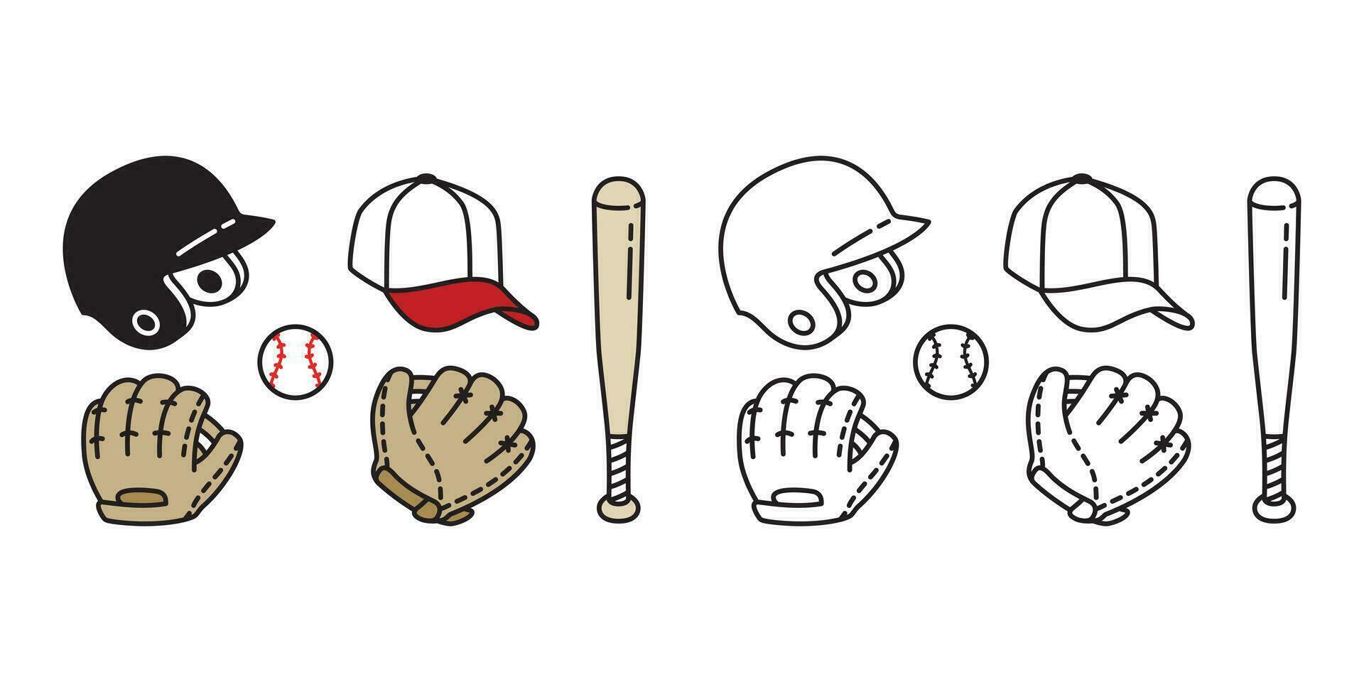Baseball Ball Symbol Vektor Baseball Schläger Helm Deckel Handschuh Sport Symbol Illustration Gekritzel