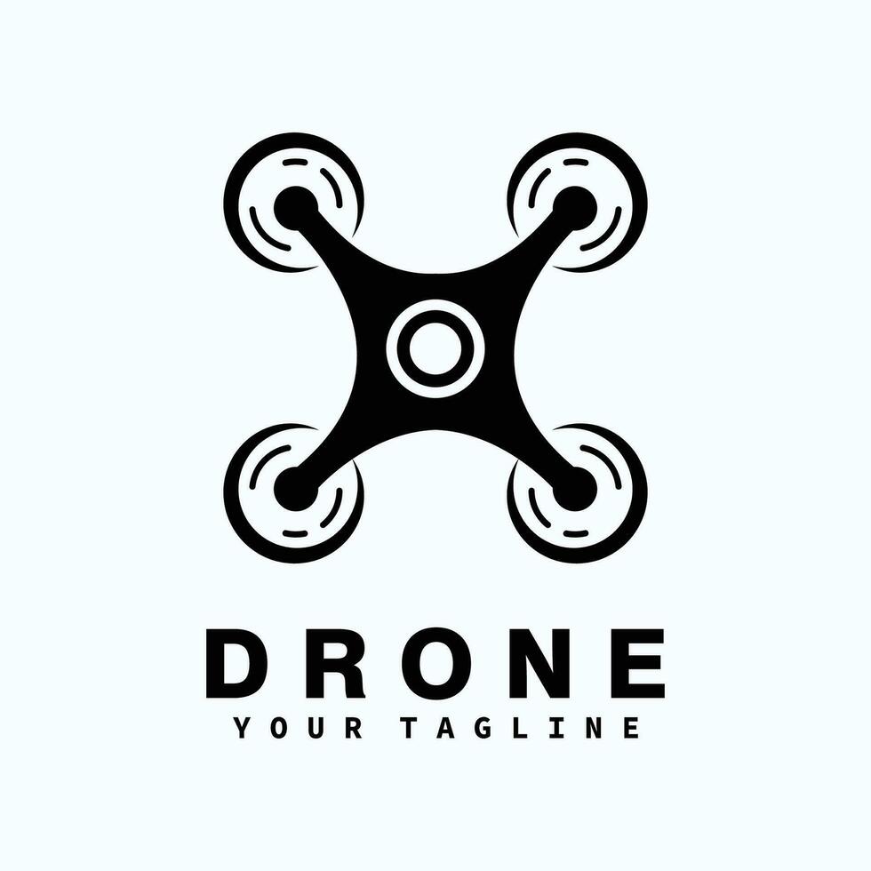 Drohne Logo, minimalistisch fliegend Drohne Logo mit Perspektive Aussicht von unter, eben Design Logo Vorlage, Vektor Illustration